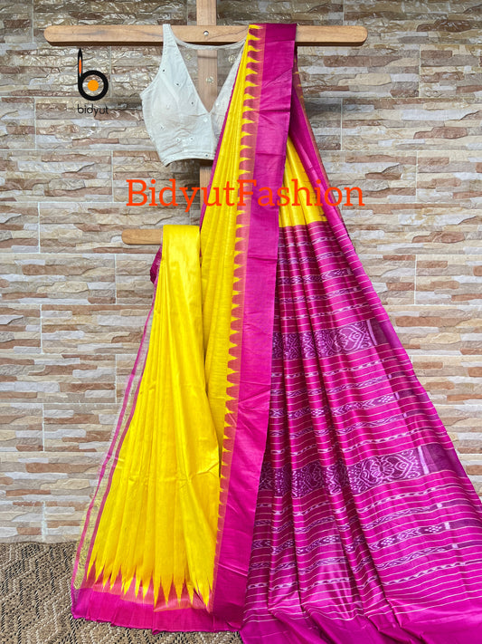 Handlooms of Odisha| Gopalpur Ghicha tussar silk saree - yellow color
