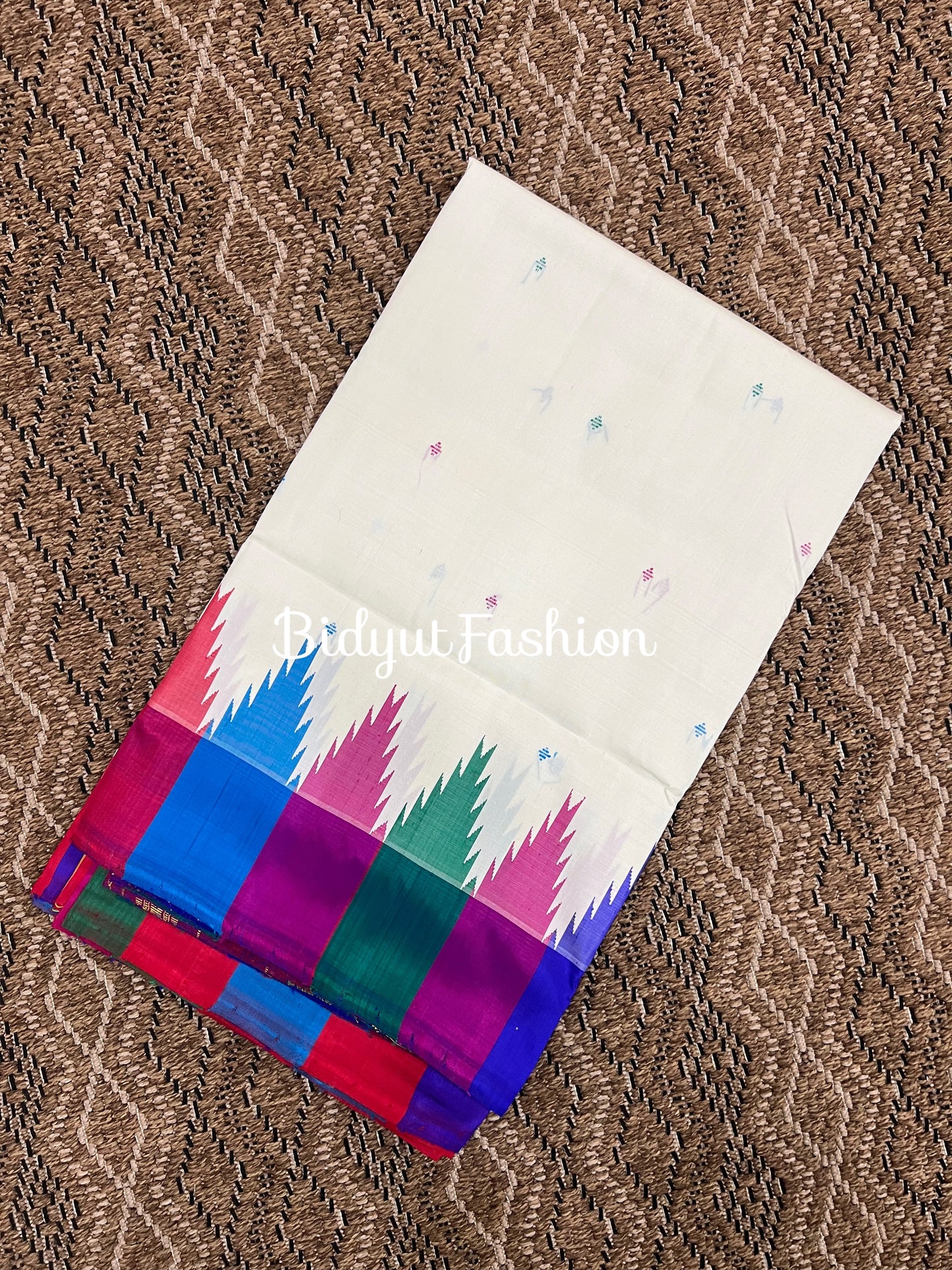 Handlooms of Odisha Berhampuri Double Palla Silk Saree White color