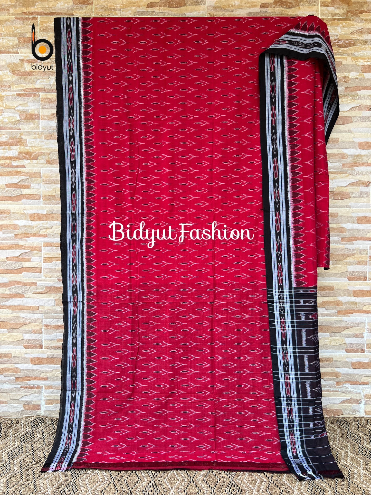Handlooms of Odisha Maniabandha Nuapatna Ikat Cotton Saree Red Color