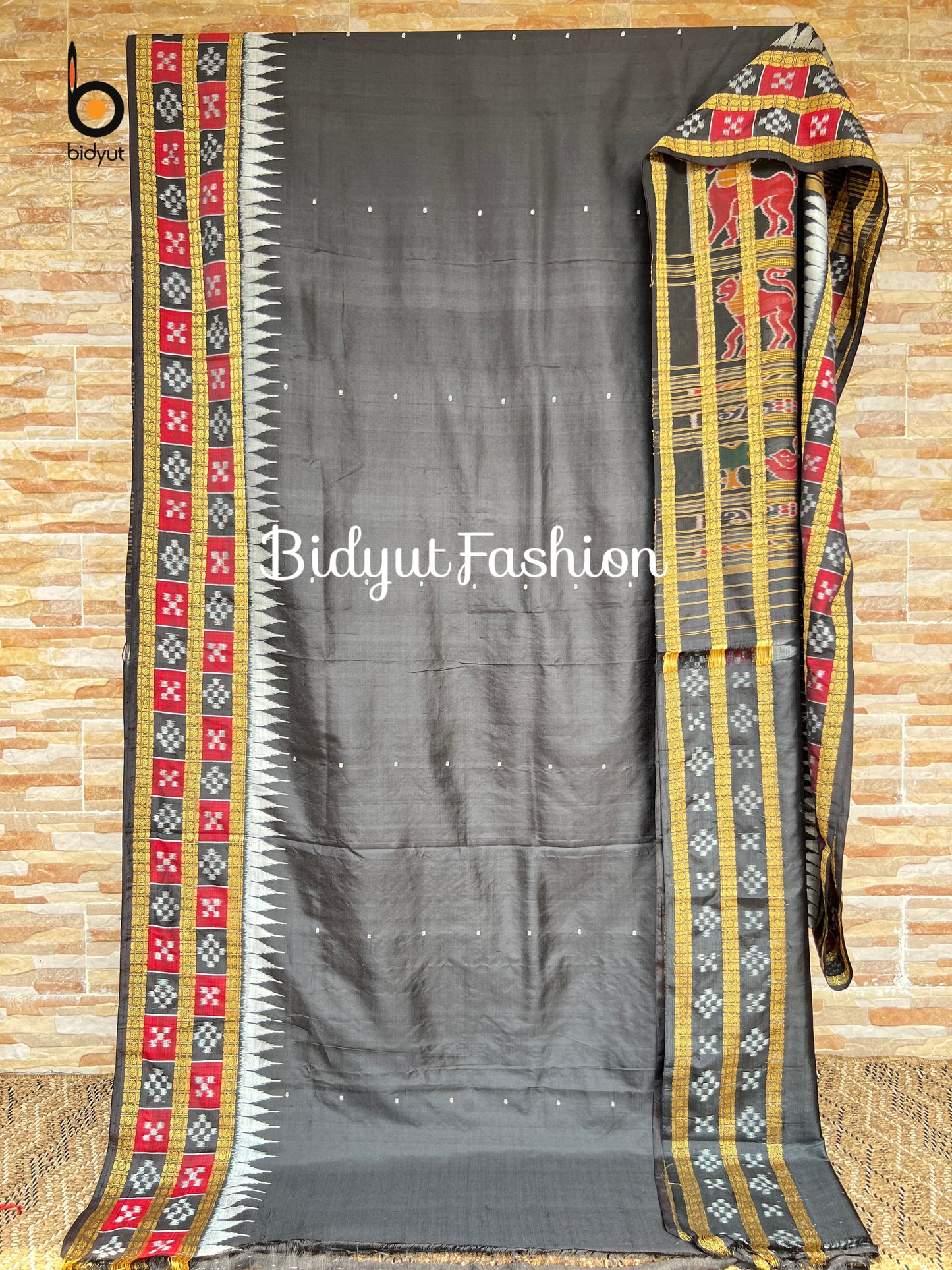 Handlooms of Odisha Nuapatna Passapalli design Ikat Silk Saree Black Color