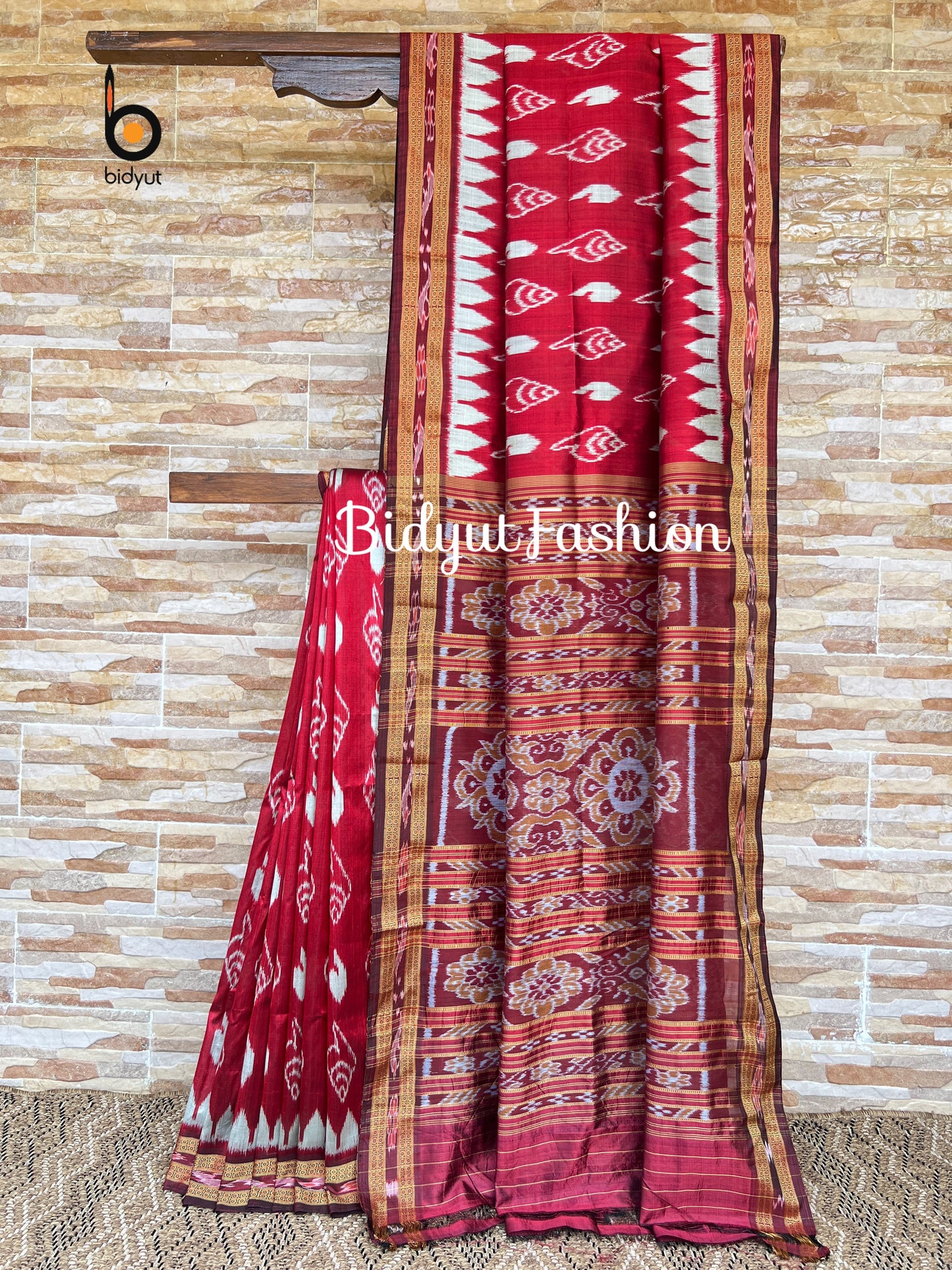 Handlooms of Odisha Nuapatna Khandua Ikat Silk Saree Red Color