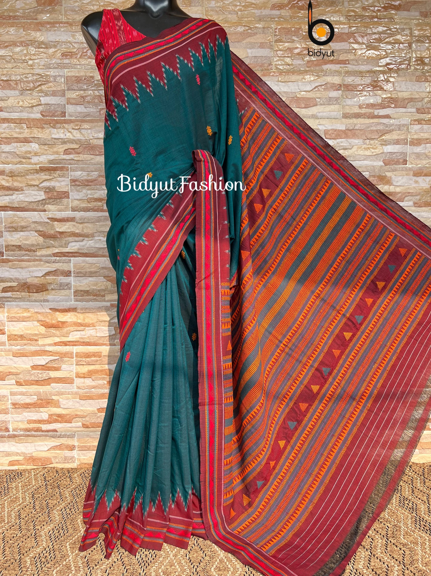 Handlooms of Odisha Dongria Design Cotton Saree - Green color saree