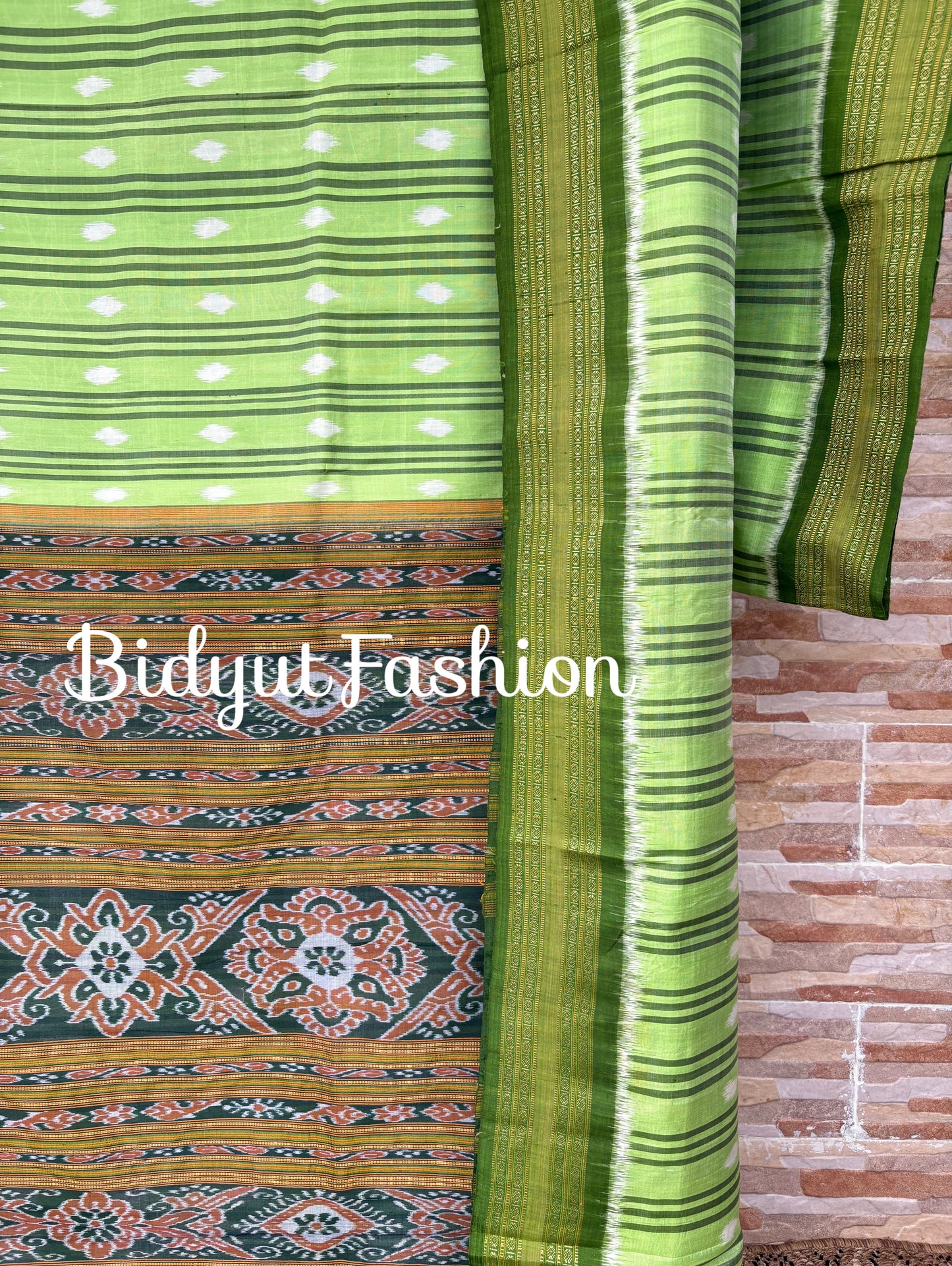 Handlooms of Odisha Nuapatna Khandua Ikat Silk Saree green color