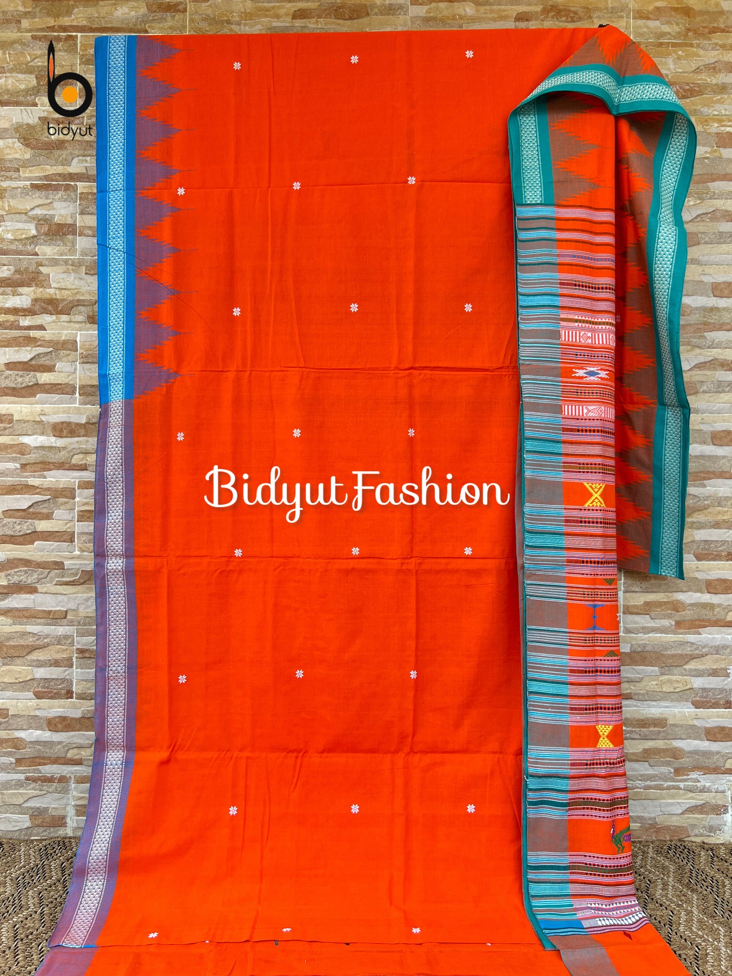 Handlooms of Odisha Ganjam Bomkai Cotton Saree Orange Color