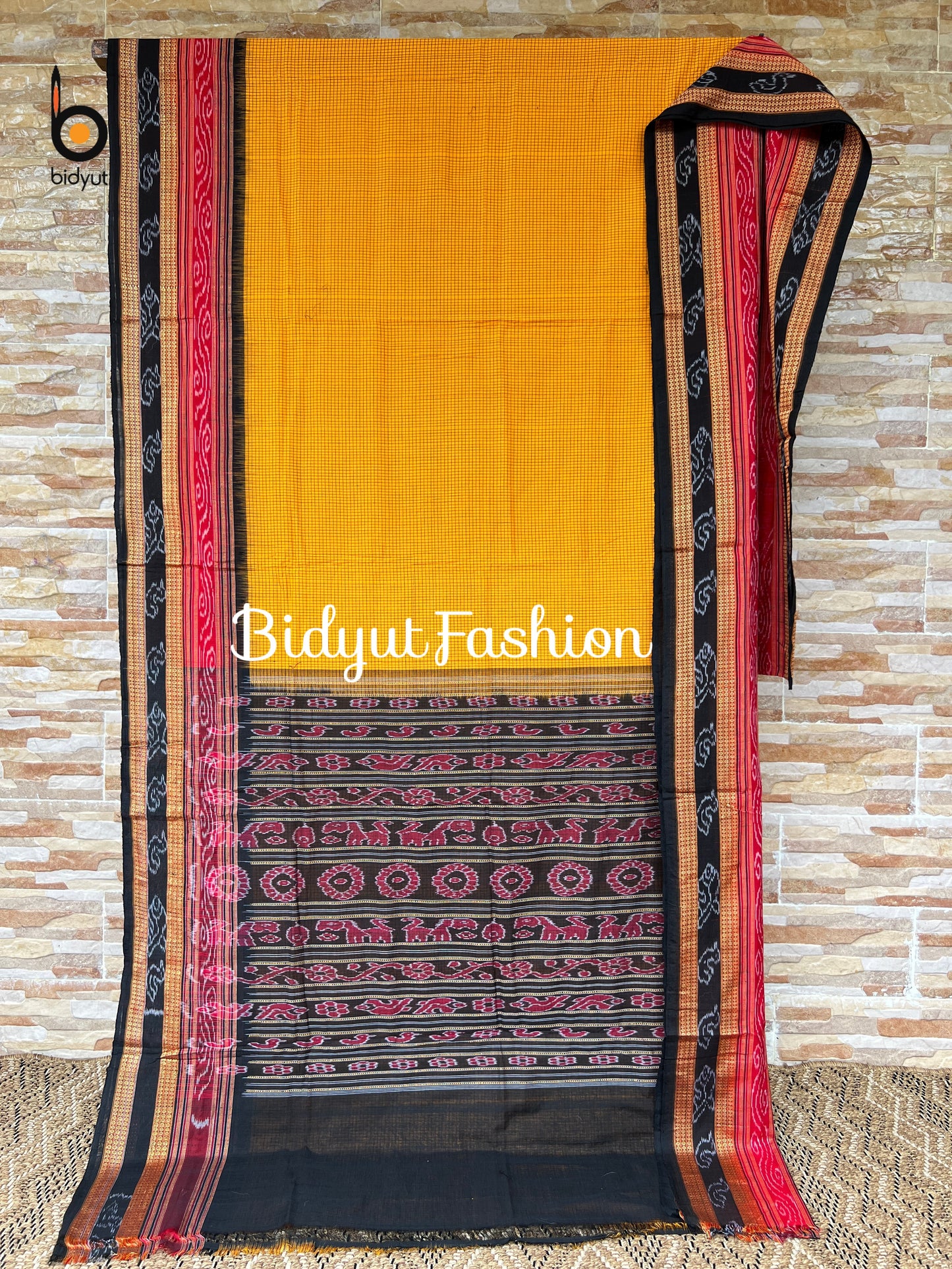 Handlooms of Odisha Sachipar Sambalpuri Ikat Cotton Sarees Yellow color