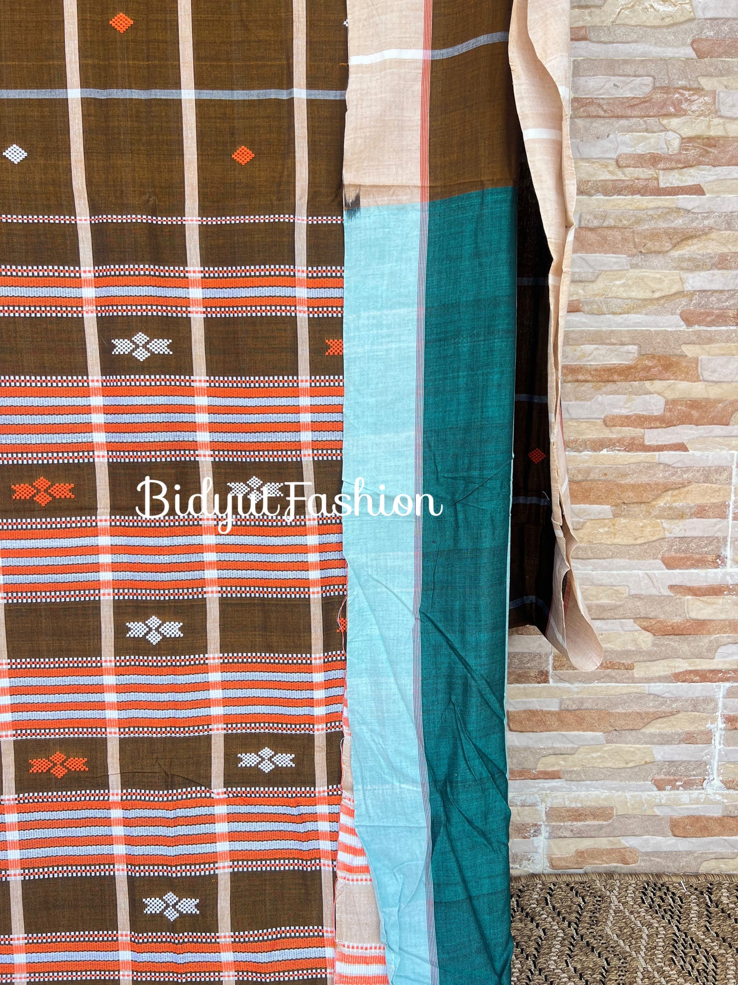 Handlooms of Odisha Santhal Tribal Cotton Sarees Olive Green color