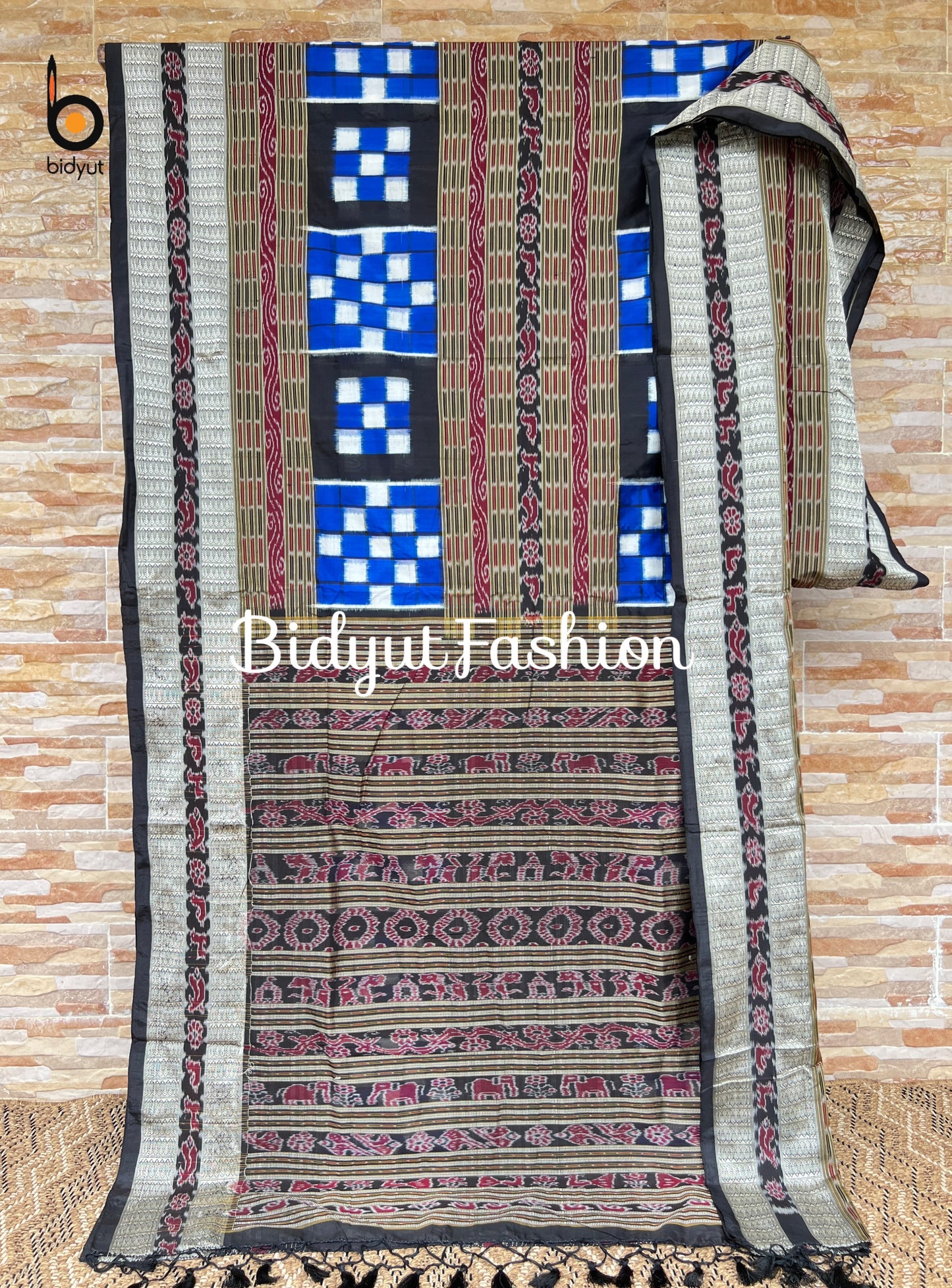 Handlooms of Odisha Sambalpuri Double Ikat Bichitrapuri Silk Saree Blue color