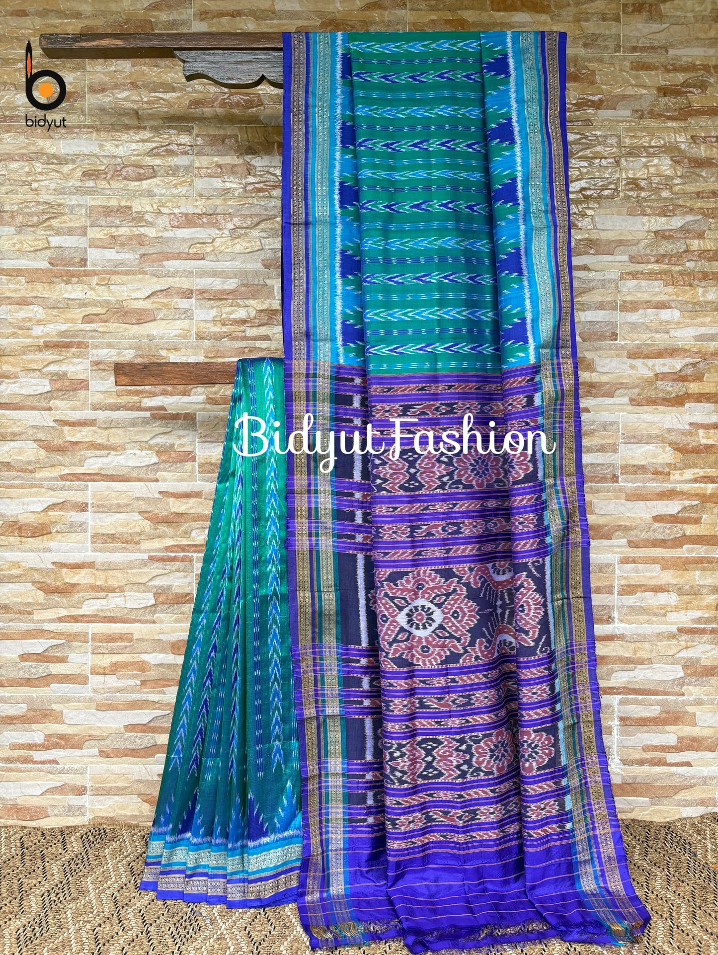 Handlooms of Odisha Nuapatna Khandua Ikat Silk Saree Blue color