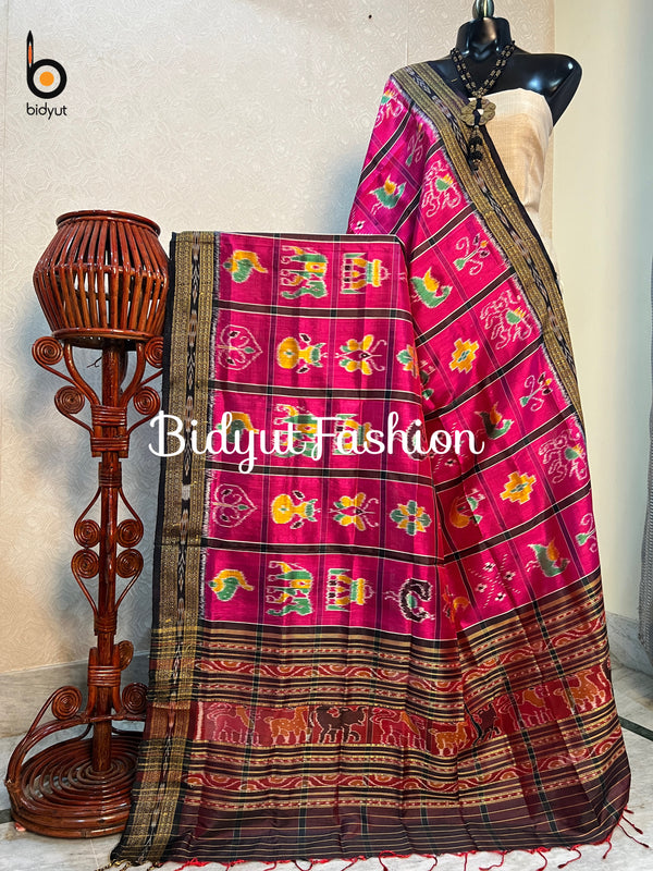 Pink Nabakothi Ikat Silk Dupatta | Odisha Handloom - Bidyut Fashion