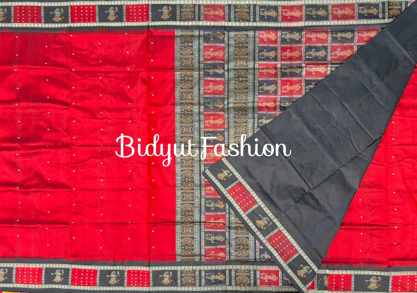 Handlooms of Odisha Putli Bomkai Silk Saree Red color