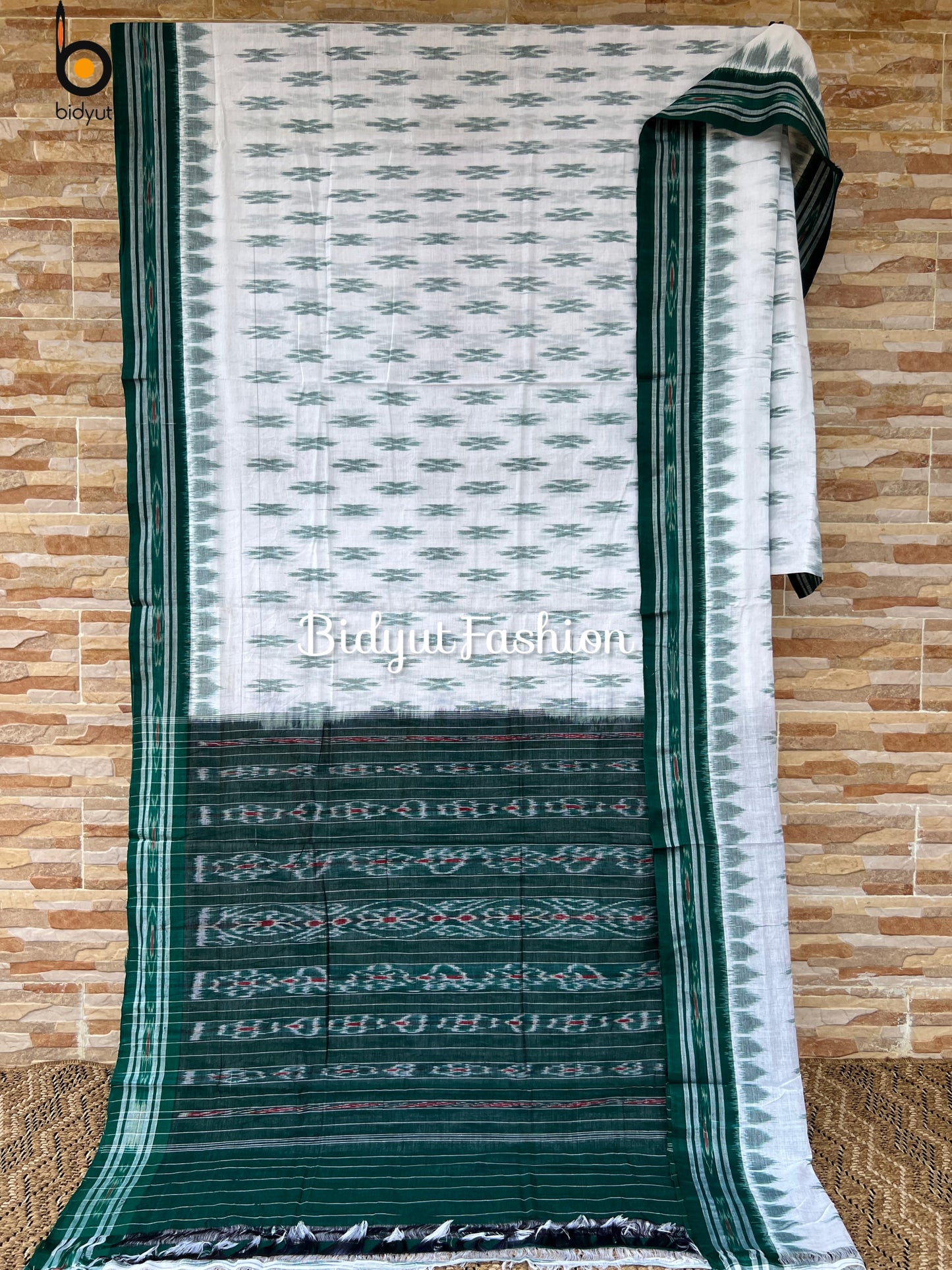 Handlooms of Odisha Maniabandha Nuapatna Ikat Cotton Saree white Color