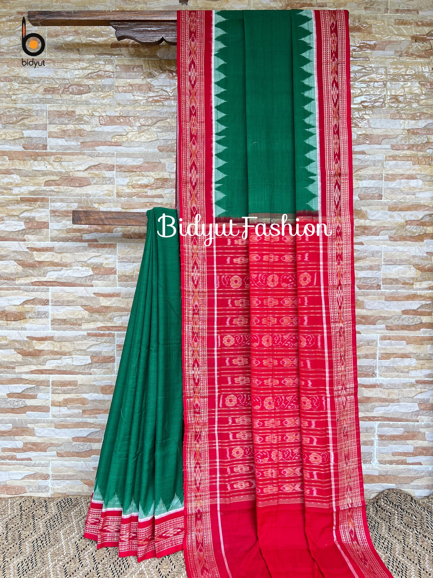Handlooms of Odisha Sambalpuri Ikat Cotton Saree Green Color