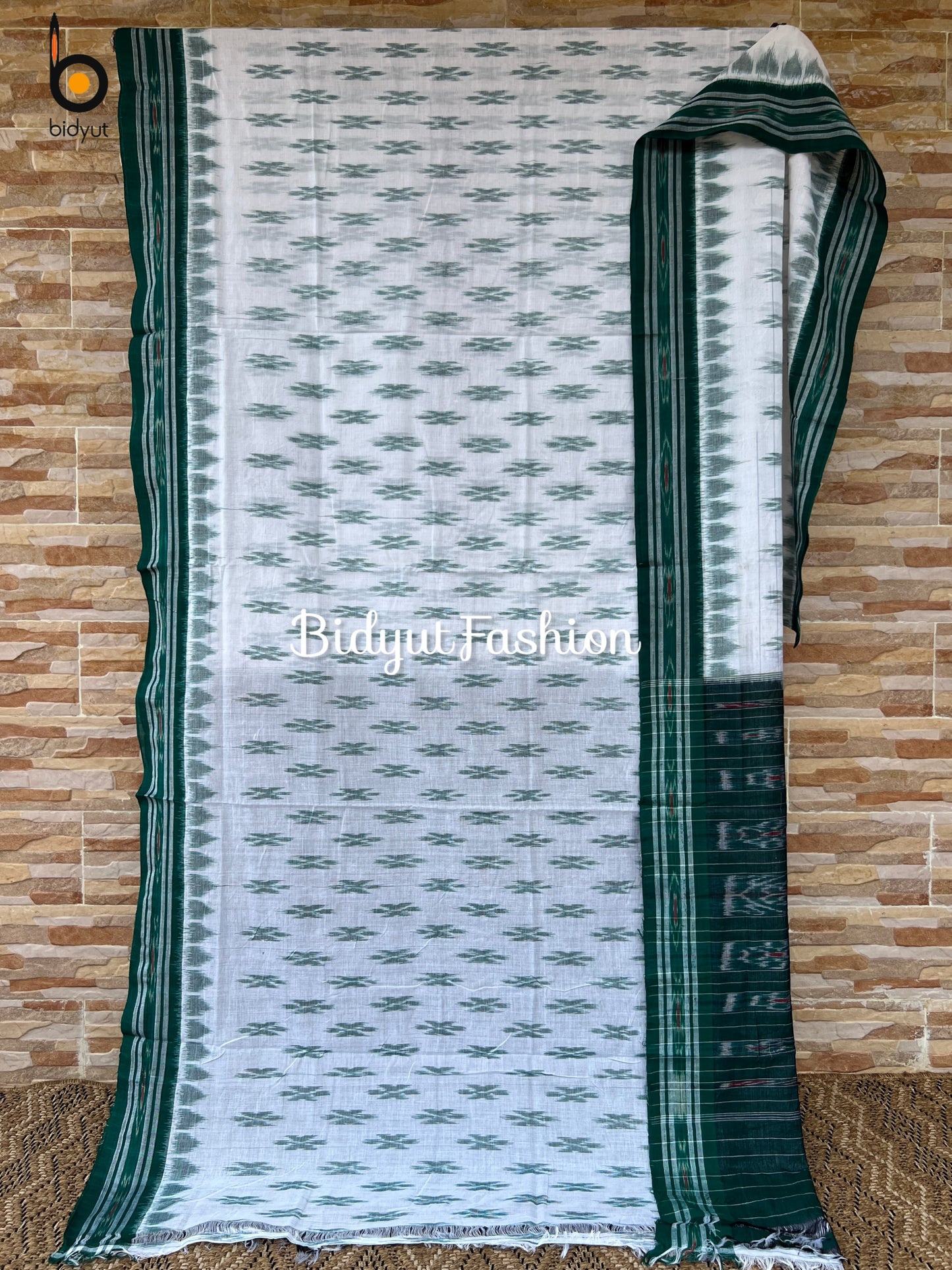 Handlooms of Odisha Maniabandha Nuapatna Ikat Cotton Saree white Color