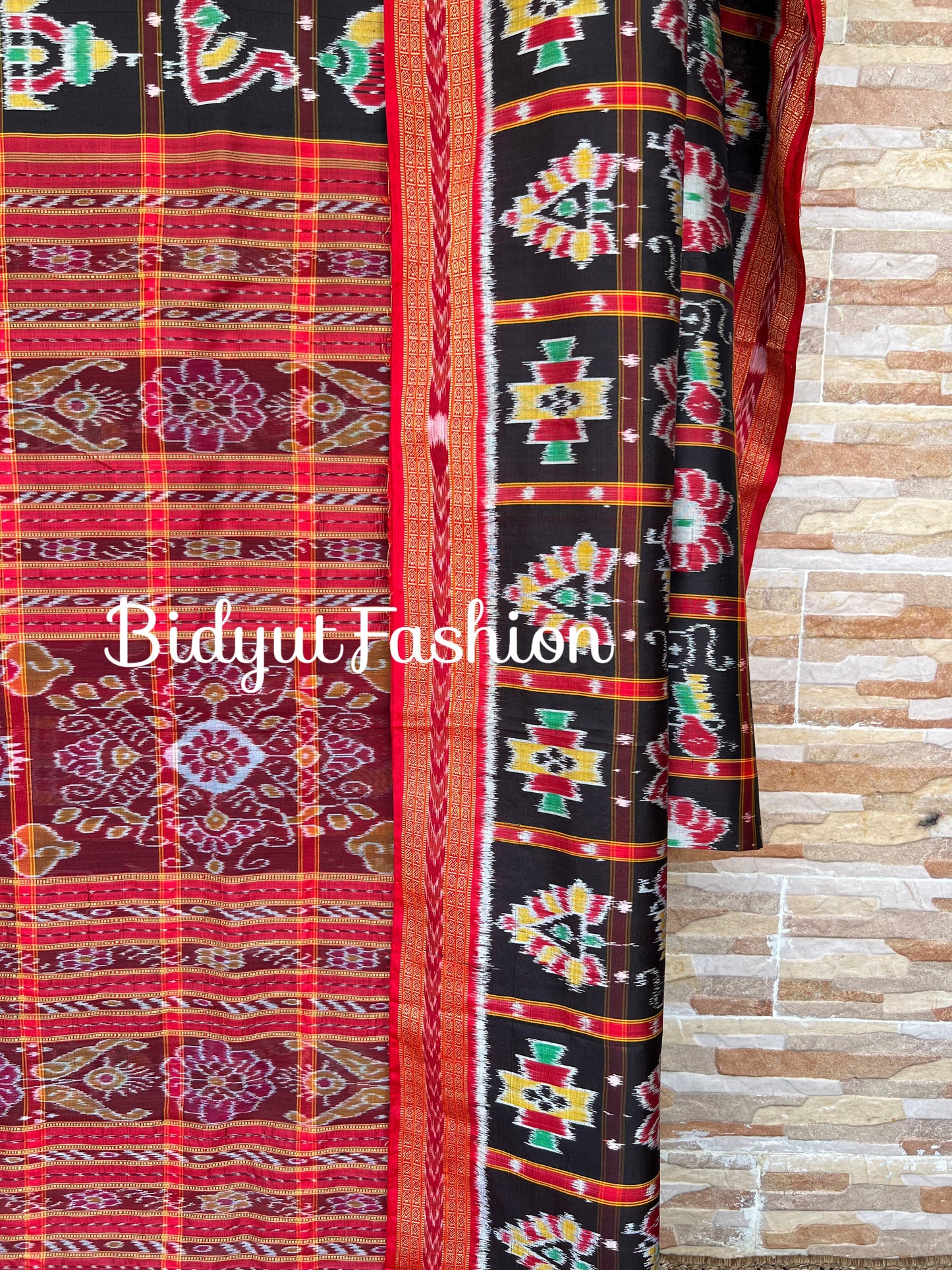 Handlooms of Odisha Nuapatna Khandua Nabakothi Ikat Silk Saree Black color