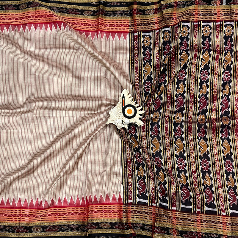 Odisha handloom Sachipar Ikat Silk Sari in beige color