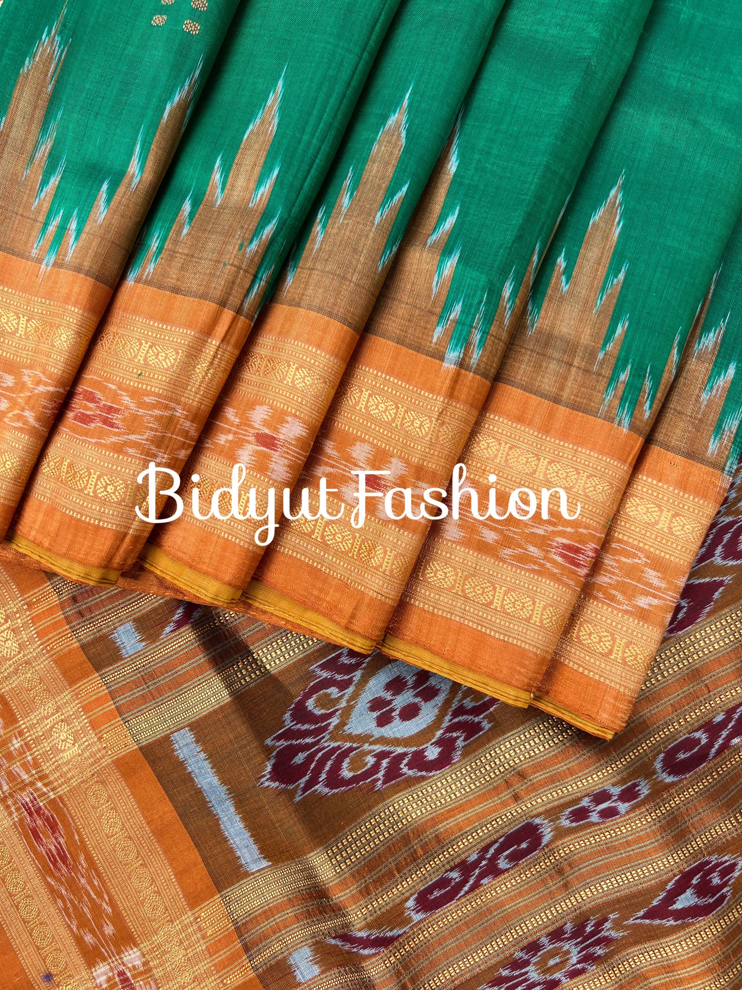 Odisha handloom Nuapatna Khandua Ikat Silk Saree Green Color