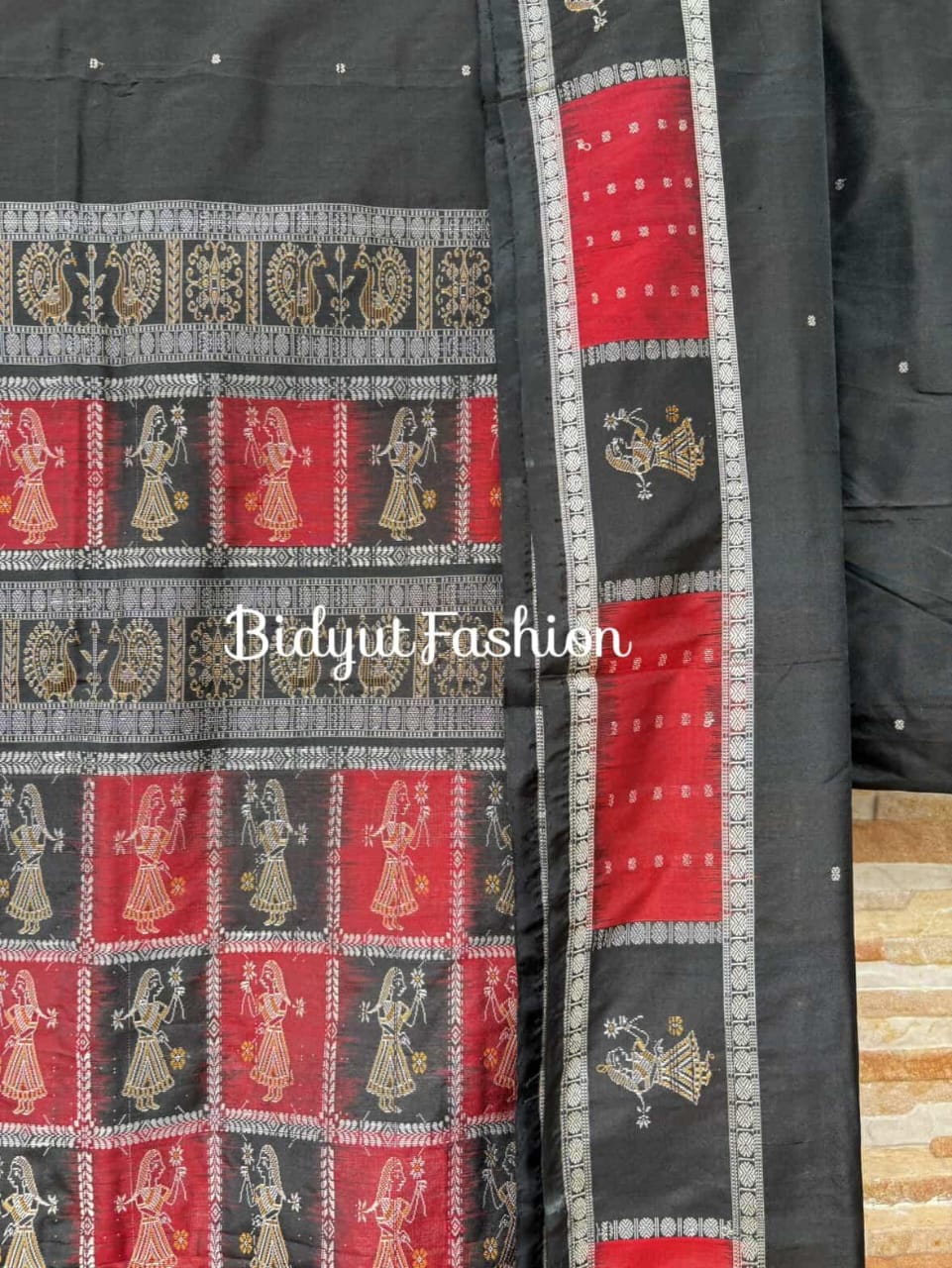 Handlooms of Odisha Putli Bomkai Silk Saree Black color
