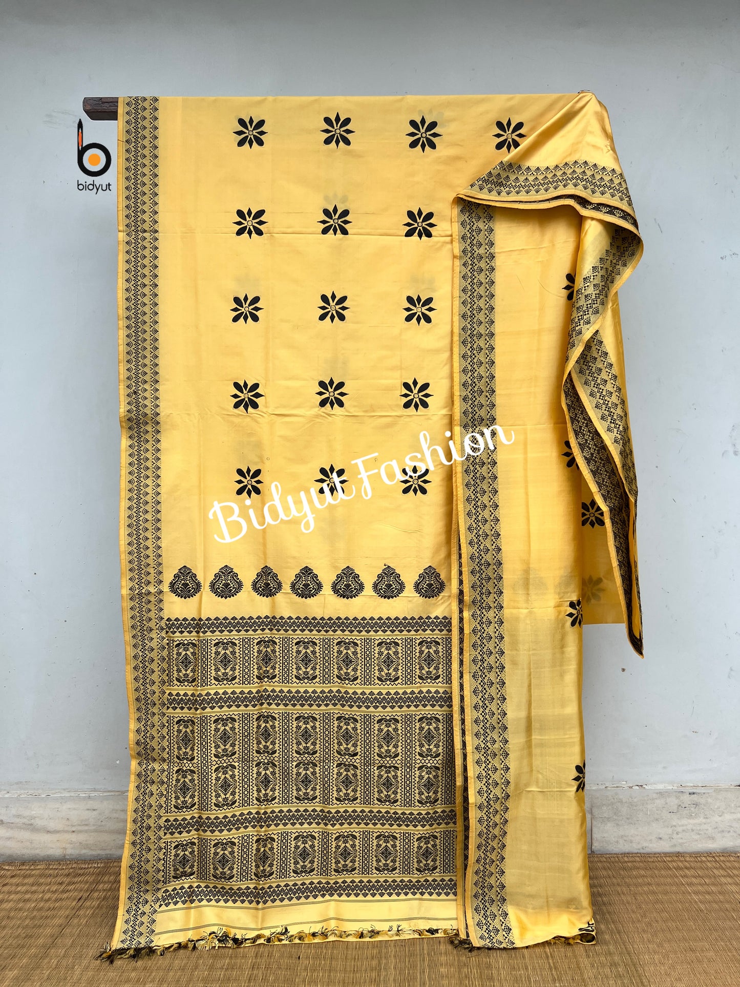 Handlooms of Assam Paat Silk Saree Yellow color