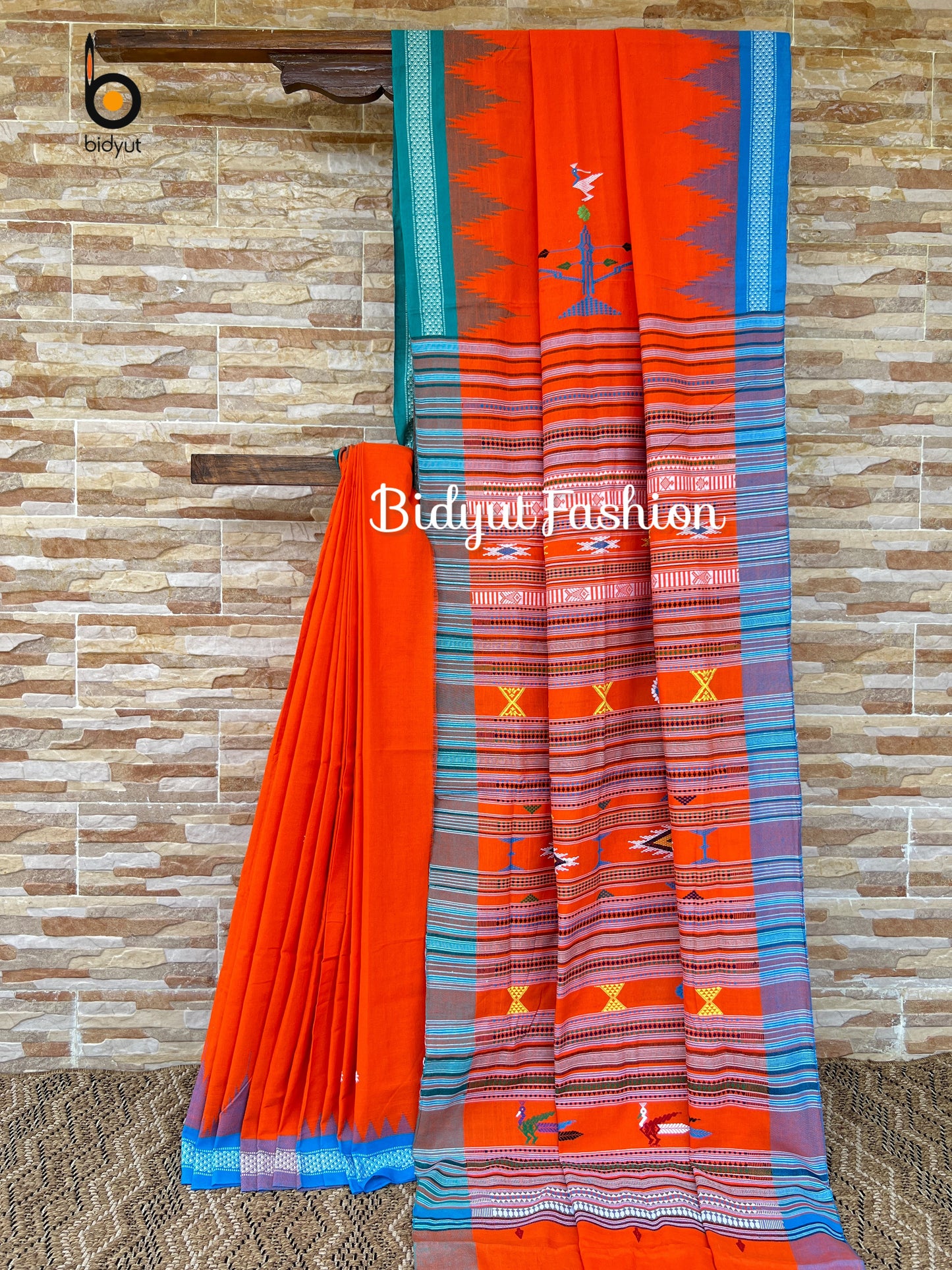 Handlooms of Odisha Ganjam Bomkai Cotton Saree Orange Color