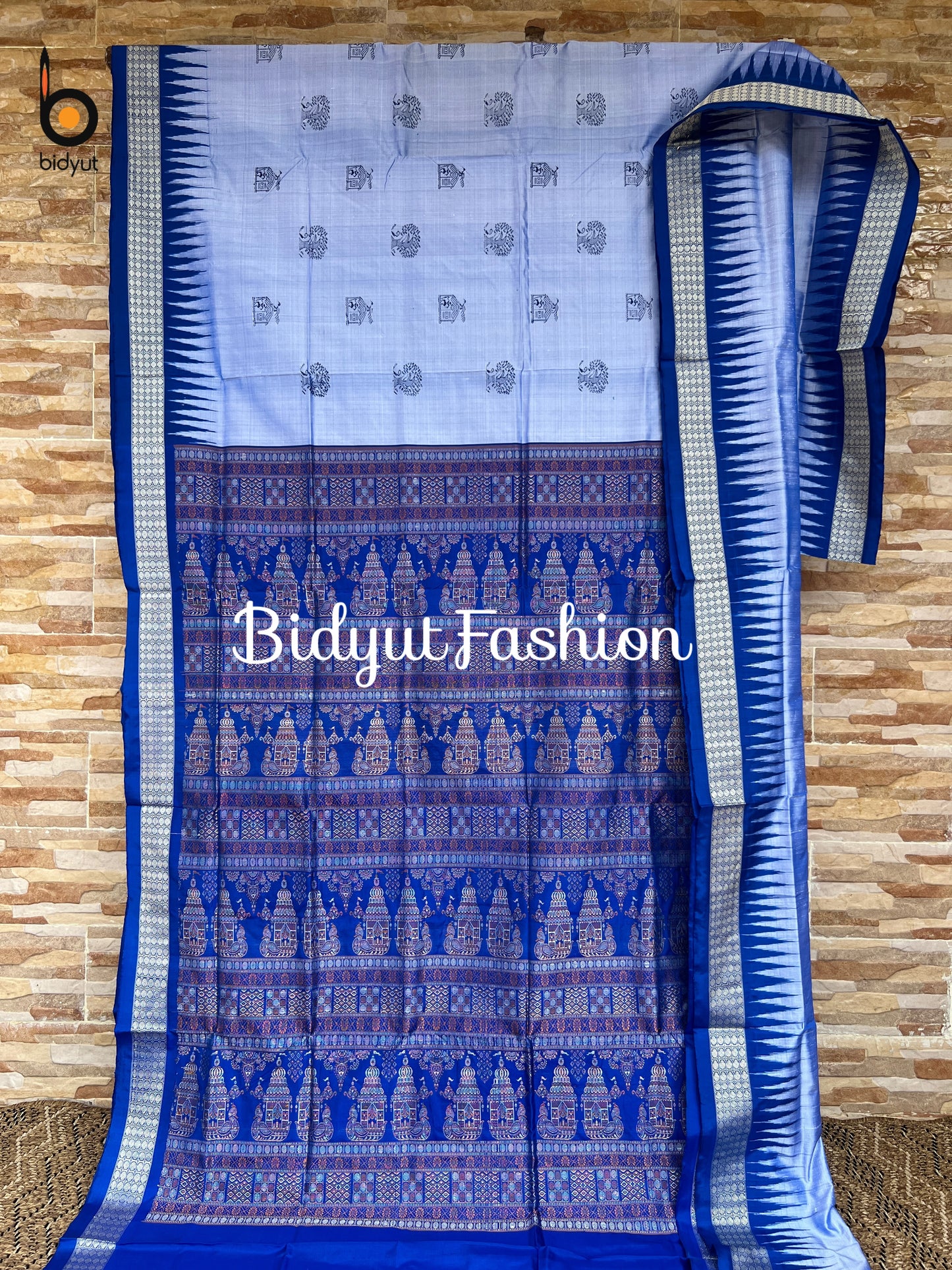 Handlooms of Odisha Sambalpuri Bomkai Silk Saree Blue color