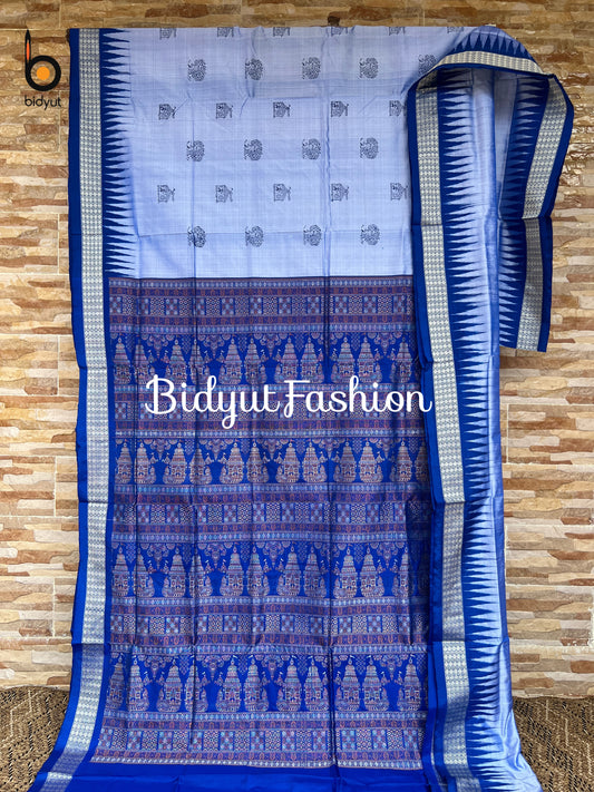 Handlooms of Odisha Sambalpuri Bomkai Silk Saree Blue color