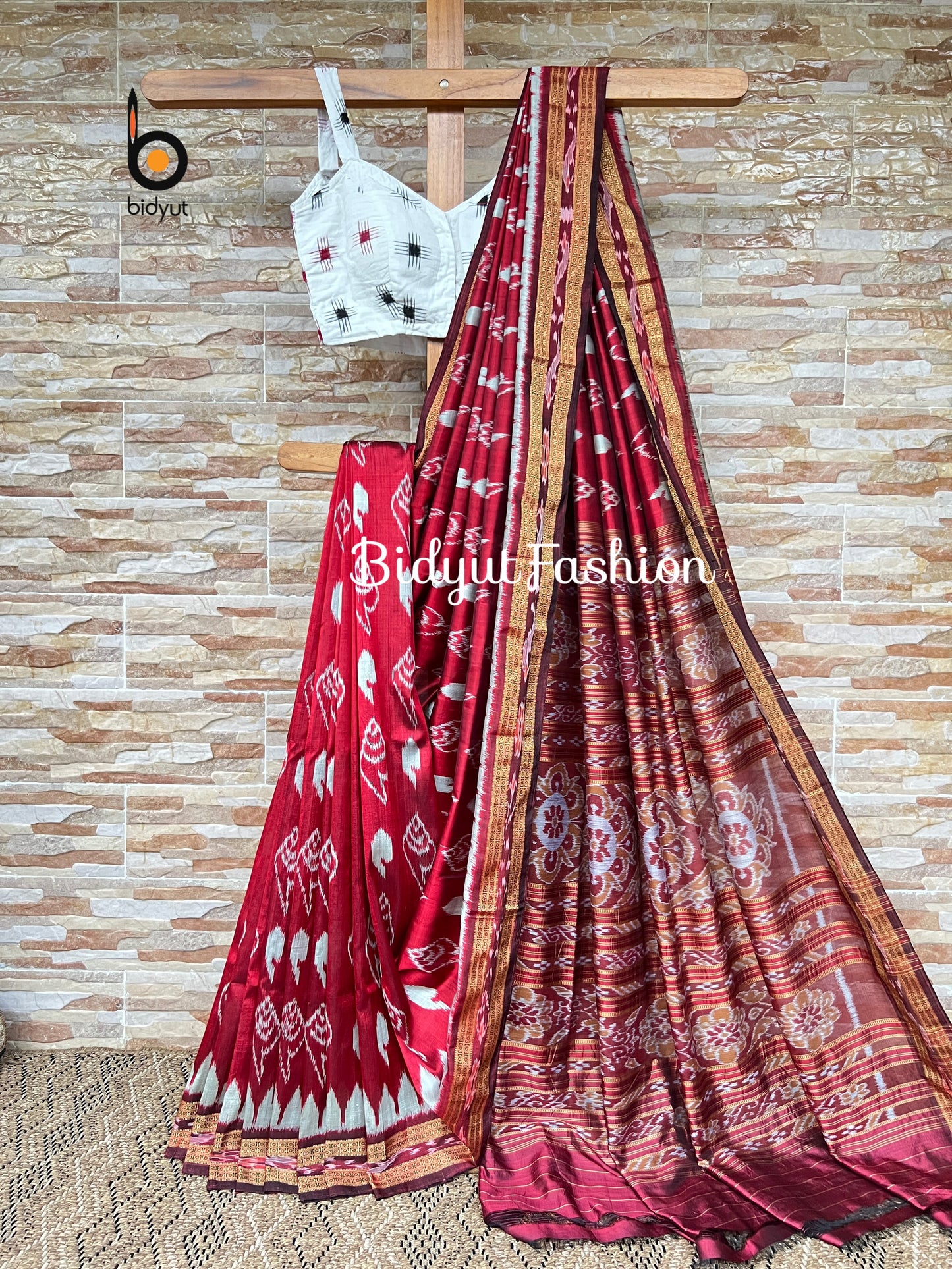 Handlooms of Odisha Nuapatna Khandua Ikat Silk Saree Red Color