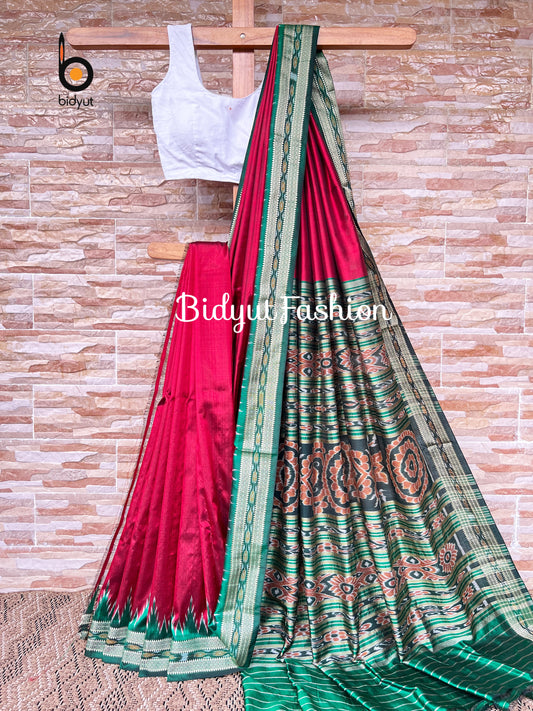 Handlooms of Odisha Nuapatna Khandua Silk Saree Red color