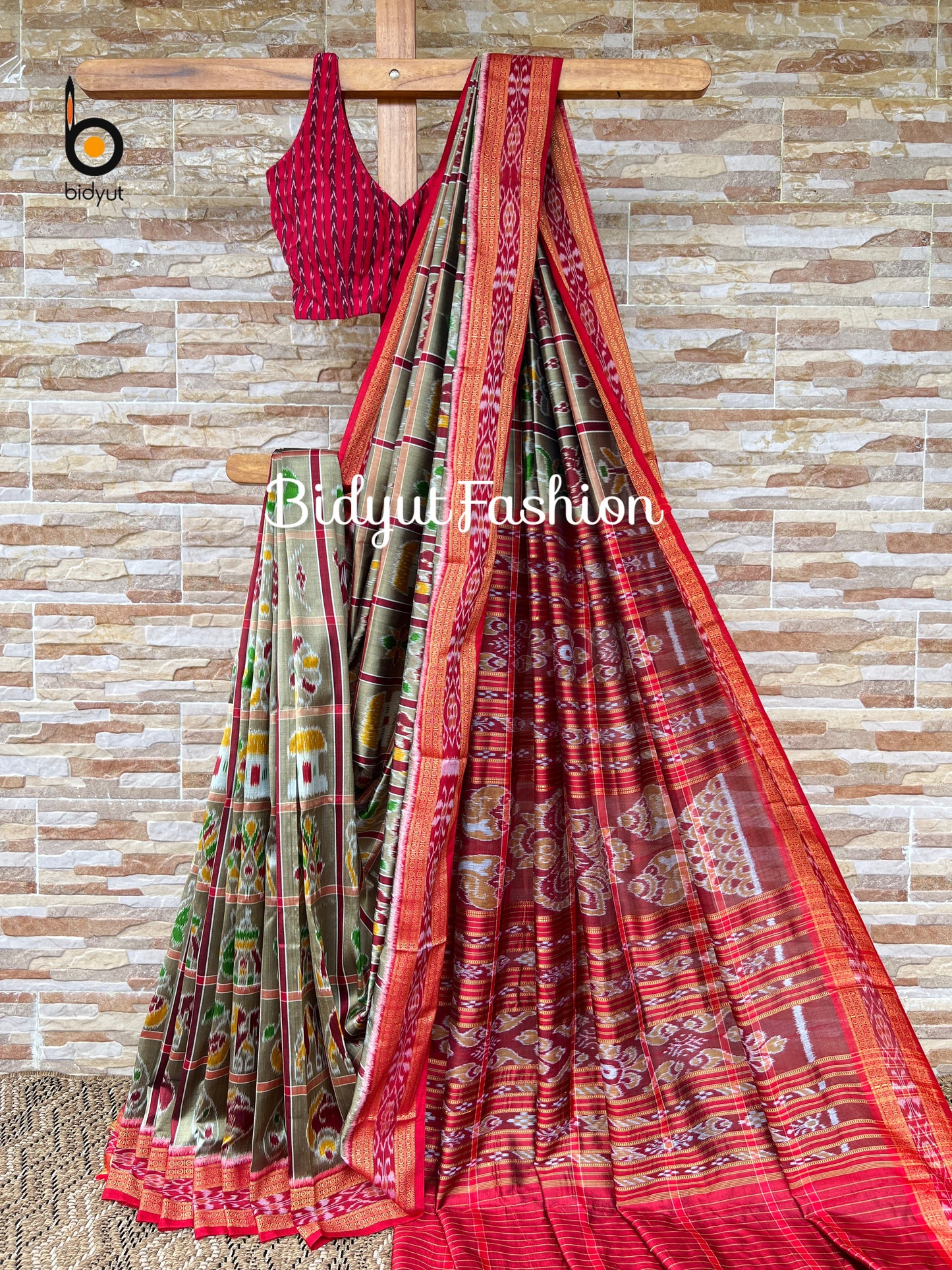 Earthy Tussar color Nabakothi | Nuapatna Ikat Khandua Sarees | Odisha Handloom Collection at Bidyut Fashion House