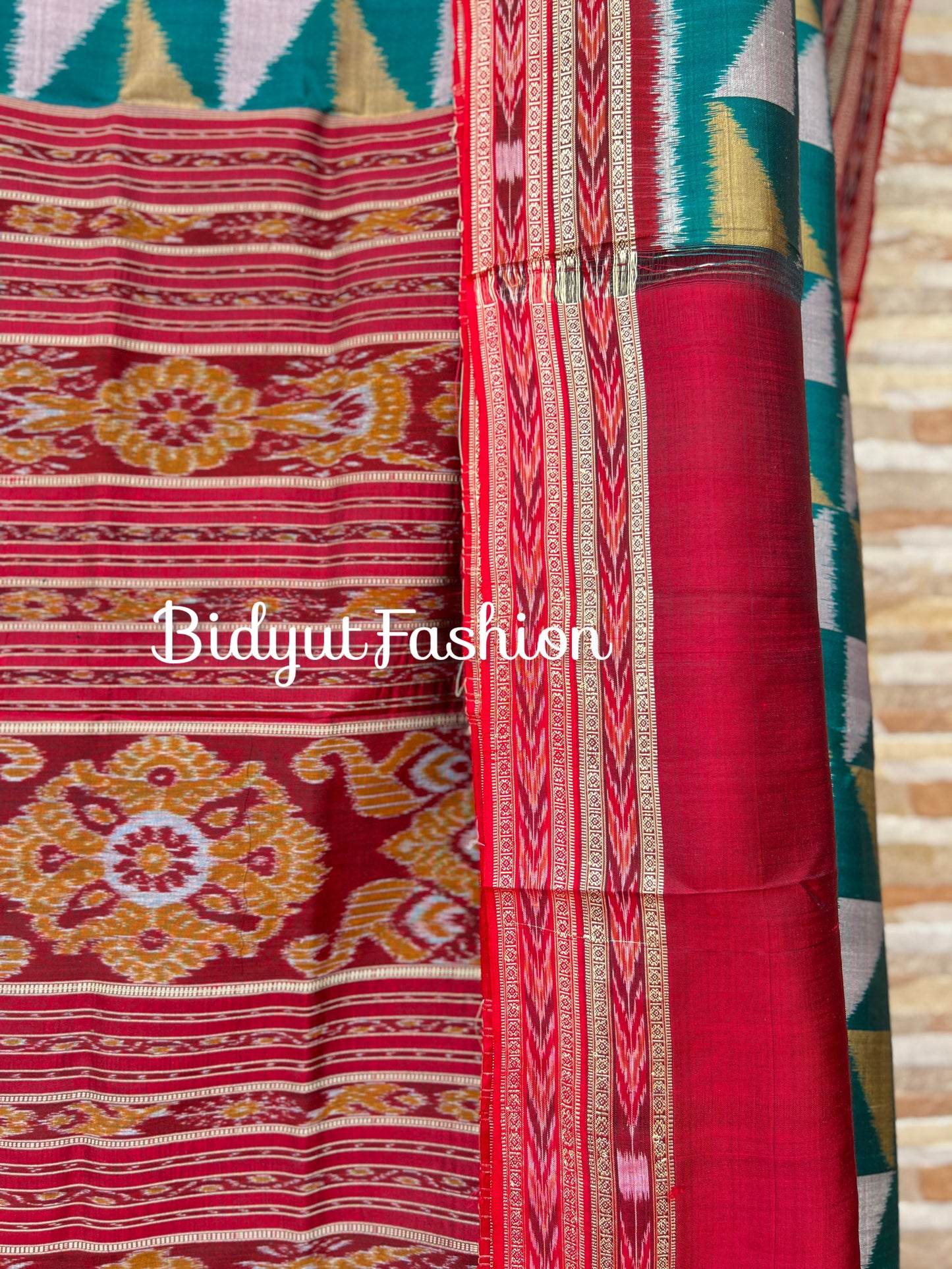 Handlooms of Odisha Nuapatna Khandua Ikat Silk Saree Green Color