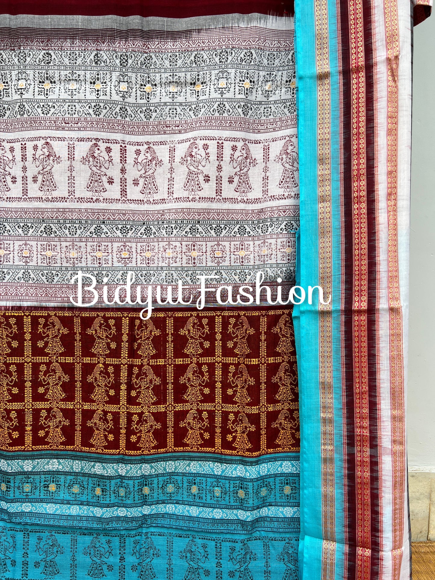 Handlooms of Odisha Sambalpuri Bomkai Putli design Cotton Saree Maroon color