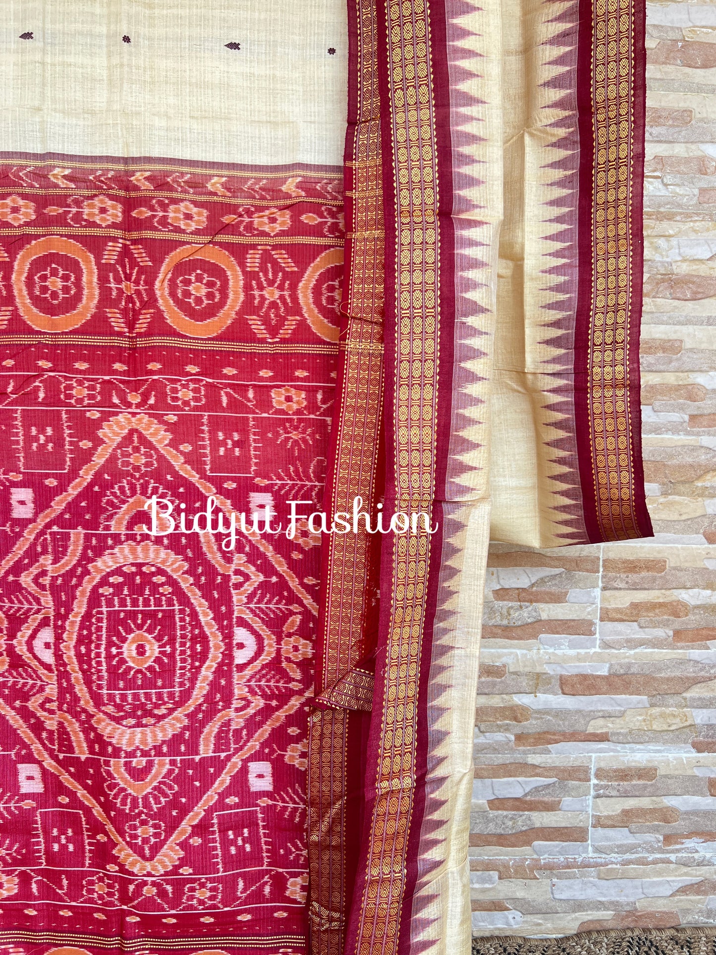 Handlooms of Odisha Santhal Tribal Tussar Silk Sarees Natural Beige Color