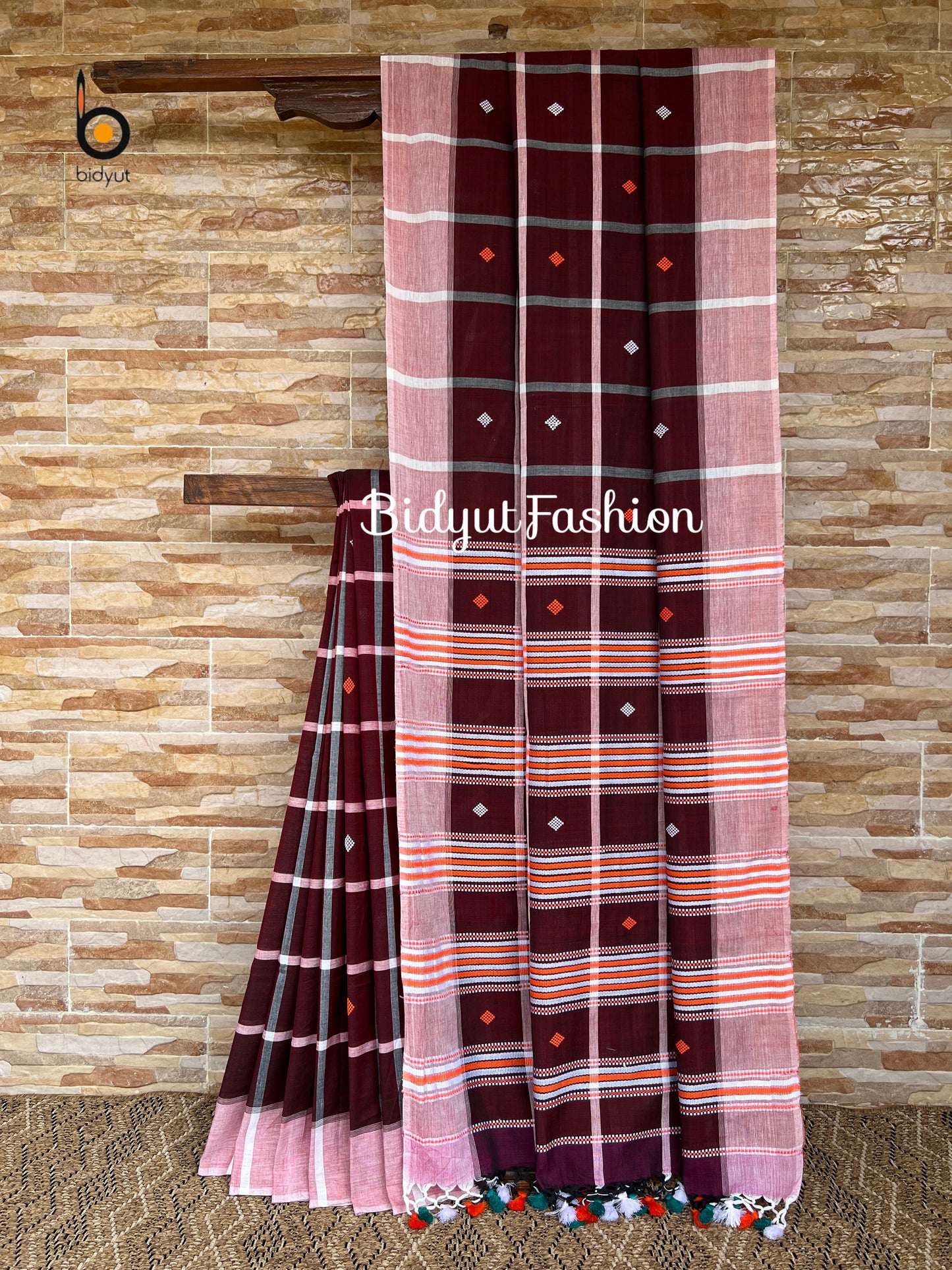 Handlooms of Odisha Santhal Tribal Cotton Sarees Burgundy color