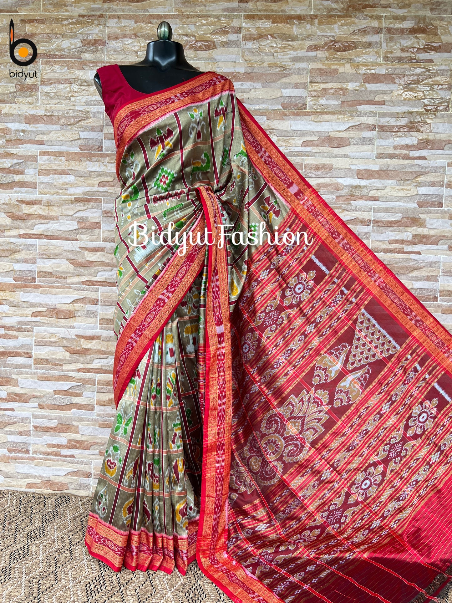 Earthy Tussar color Nabakothi | Nuapatna Ikat Khandua Sarees | Odisha Handloom Collection at Bidyut Fashion House