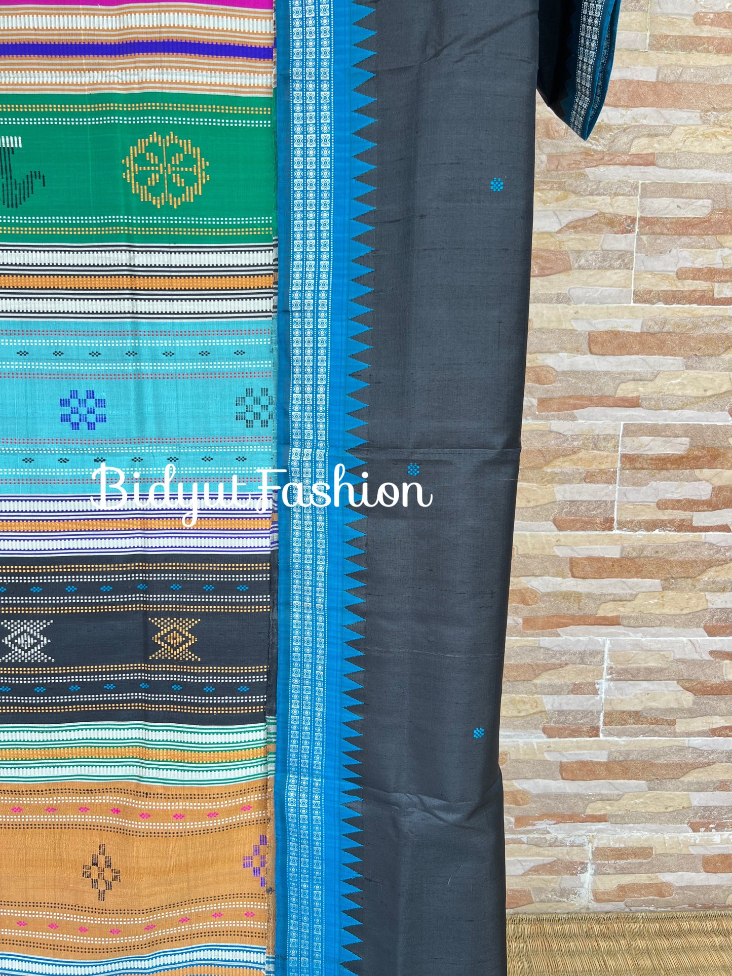 Berhampuri Double Palla Silk Saree Black | Odisha Handloom Patta Silk