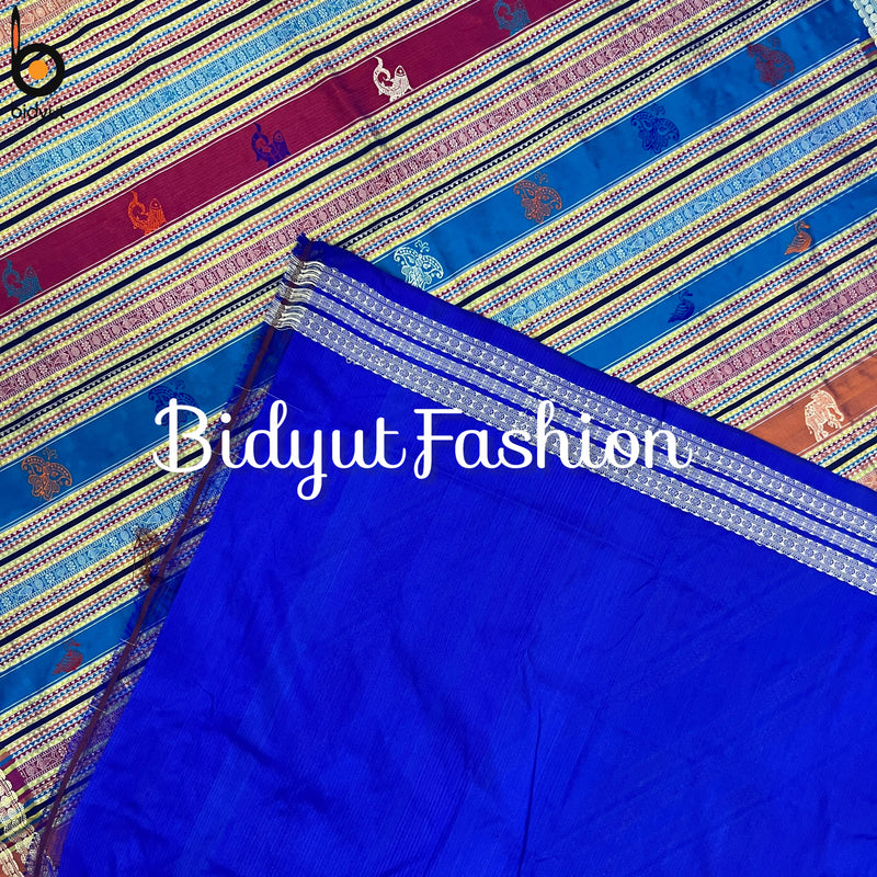 Blue color Berhampuri Patta Saree blouse