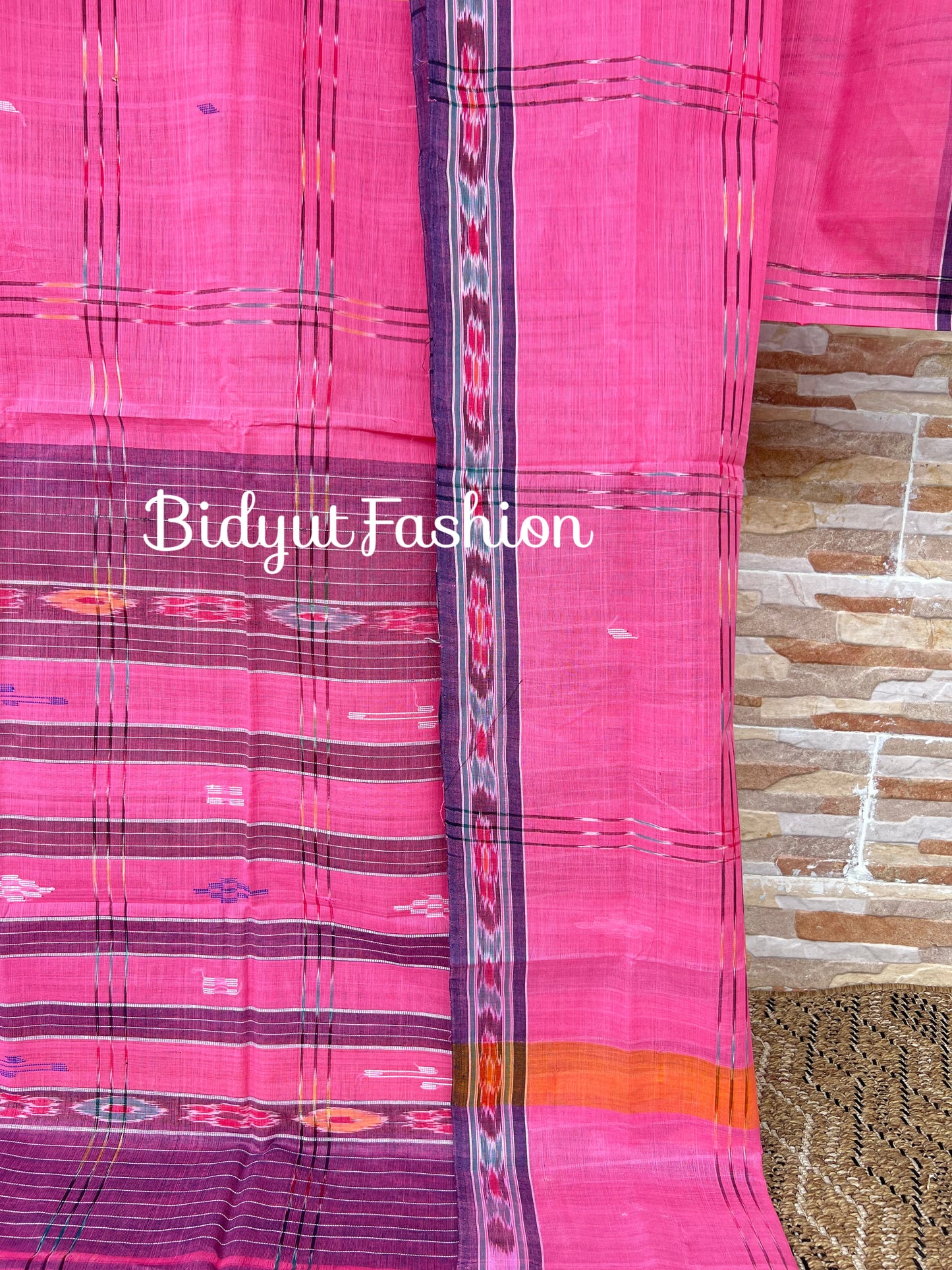 Handlooms of Odisha Jagatsinghpur Suta Ikat Cotton Saree Pink Color
