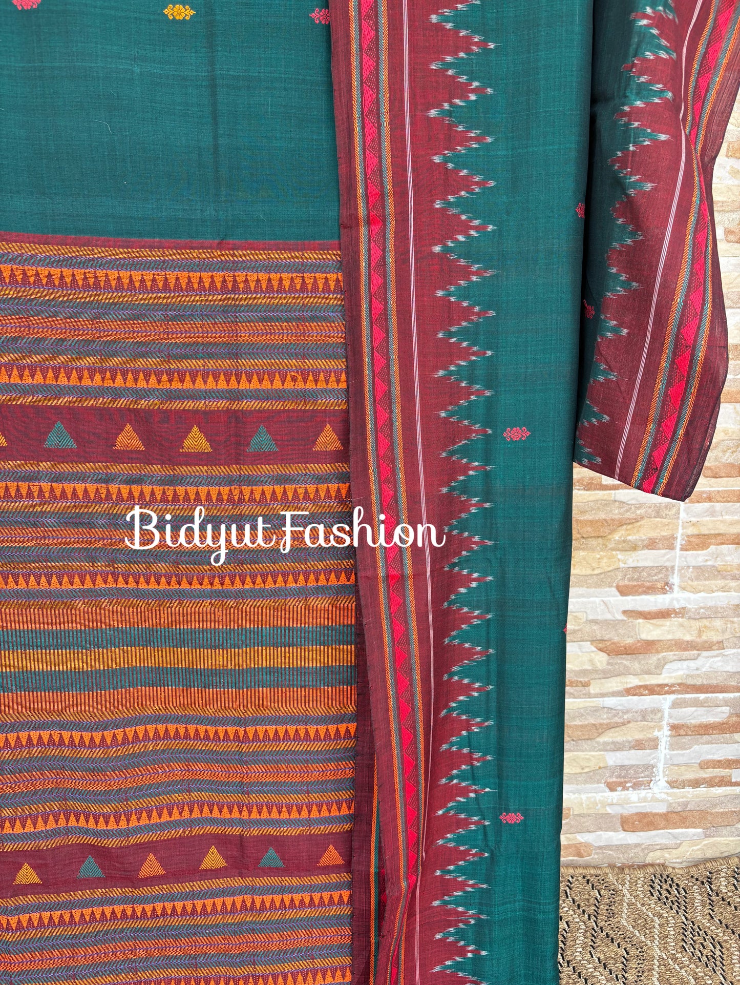 Handlooms of Odisha Dongria Design Cotton Saree - Green color saree