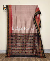Odisha handloom Sachipar Ikat Silk Saree beige color open pic