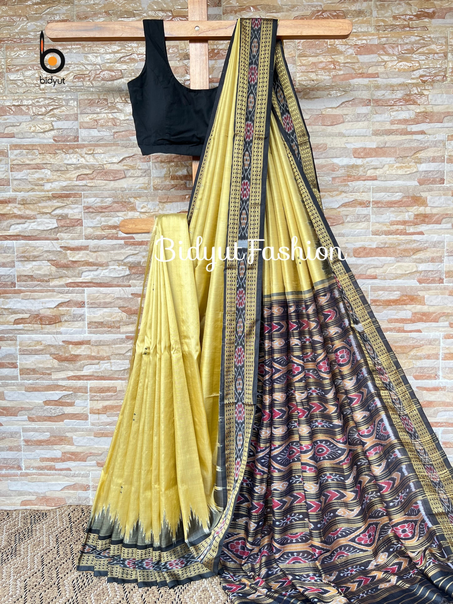 Handlooms of Odisha Nuapatna Khandua Ikat Silk Saree Yellow Color