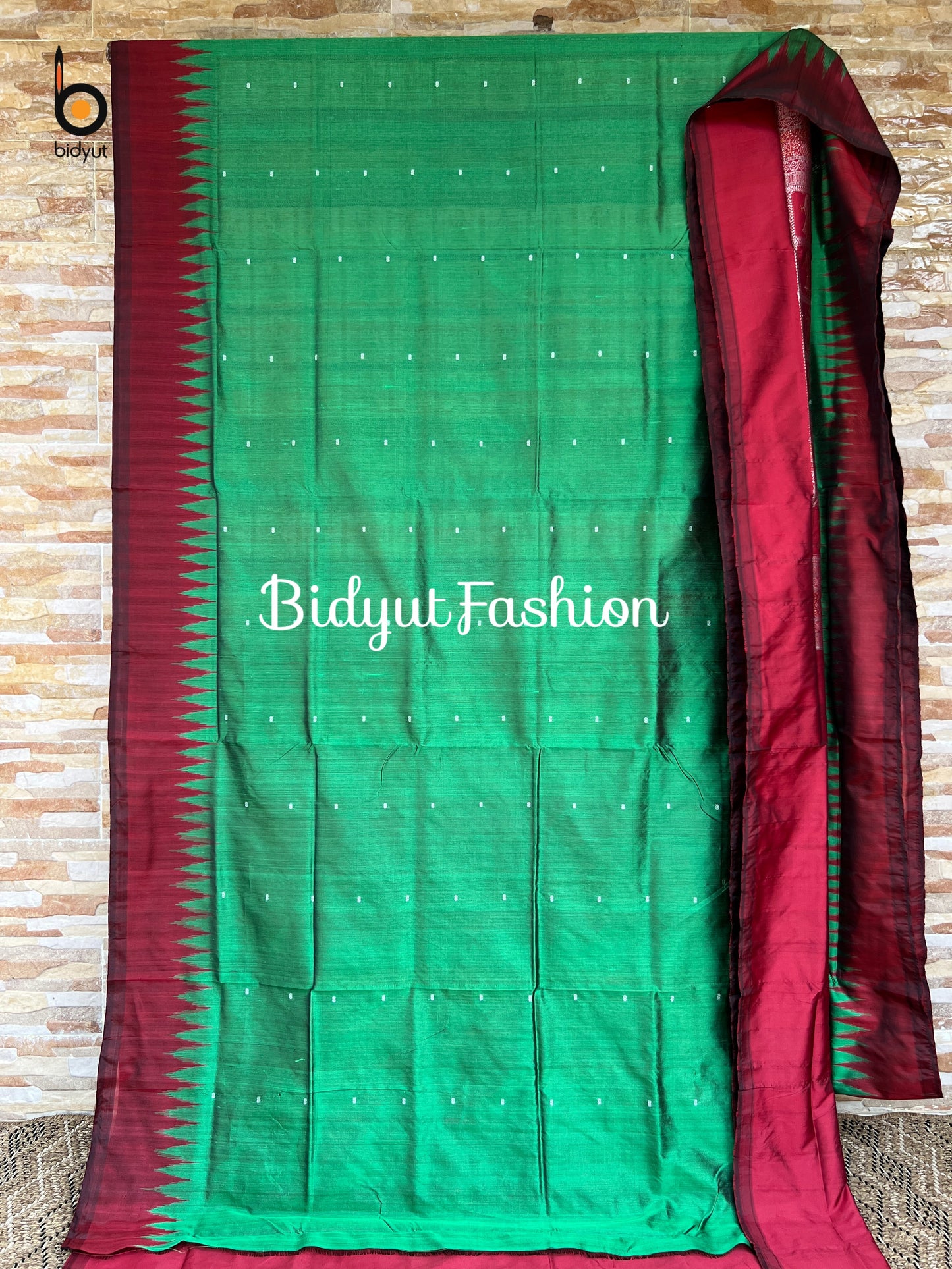 Handlooms of Odisha Bomkai Silk Saree Green color