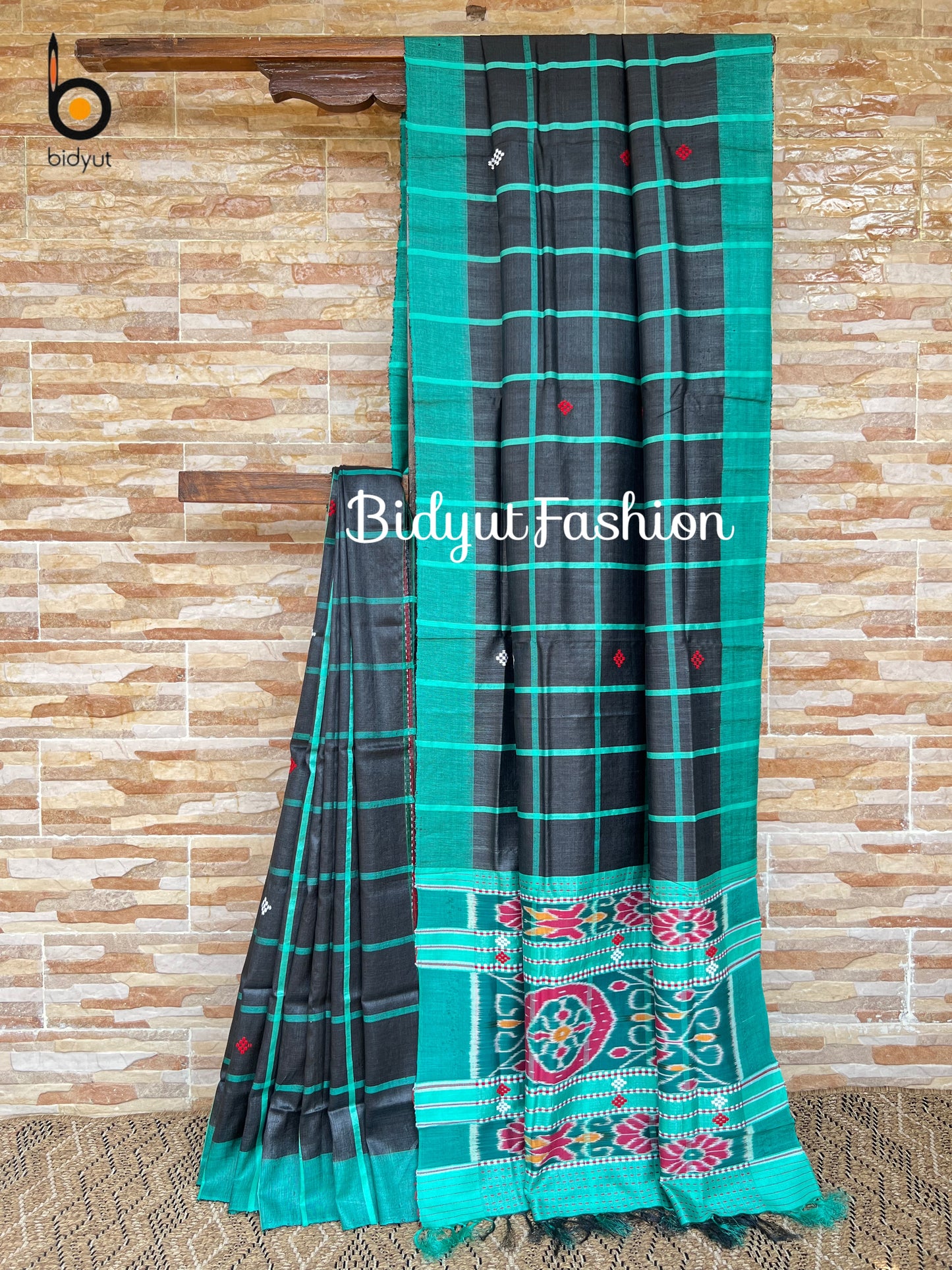Odisha handloom Santhal Tribal Tussar Silk Saree Black color