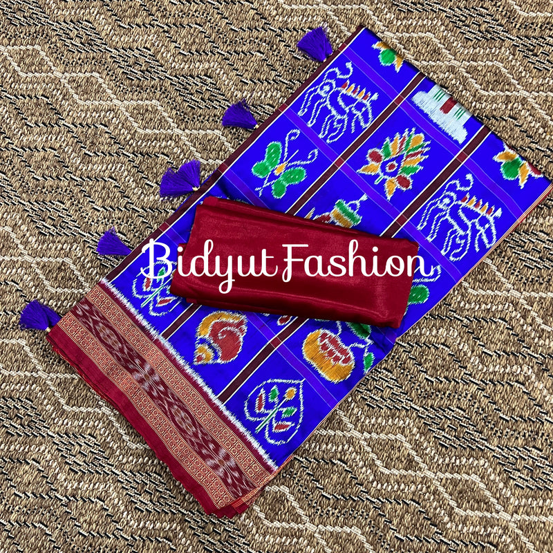 Odisha handloom Blue color Nabakothi Khandua Ikat Silk Saree