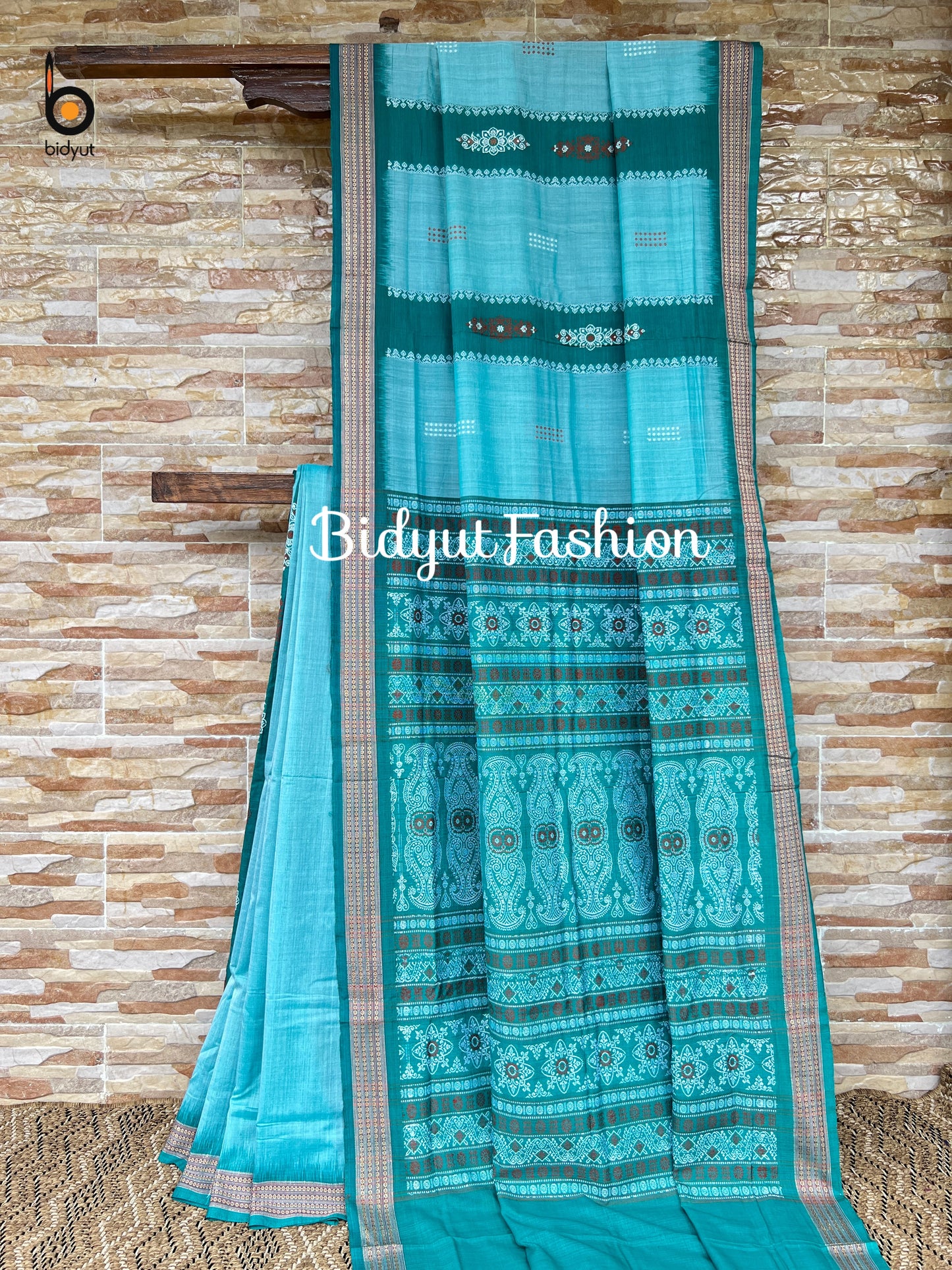 Handlooms of Odisha Sambalpuri Bomkai Cotton Saree blue color