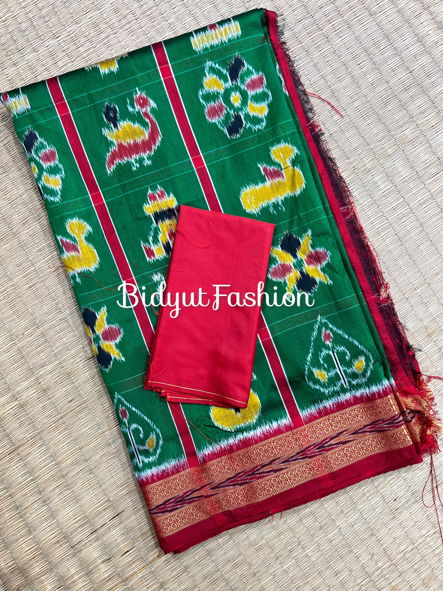Odisha handloom Green color Nabakothi Ikat Silk Saree