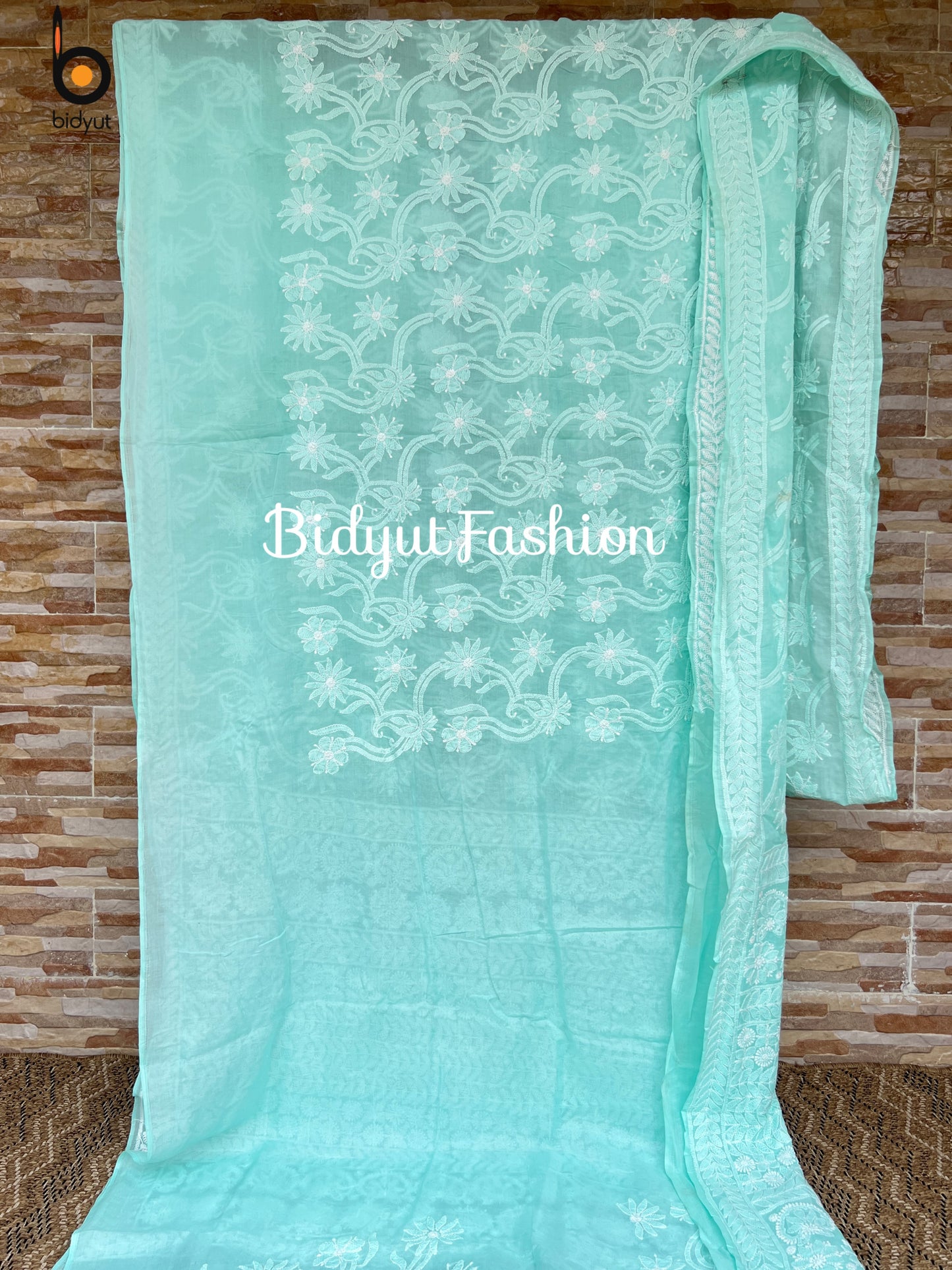 Lucknowi Chikankari all over work hand embroidery Cotton Saree
