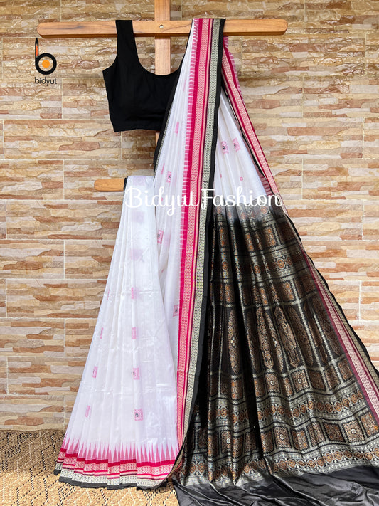 Handlooms of Odisha Sambalpuri Bomkai Silk Saree white color