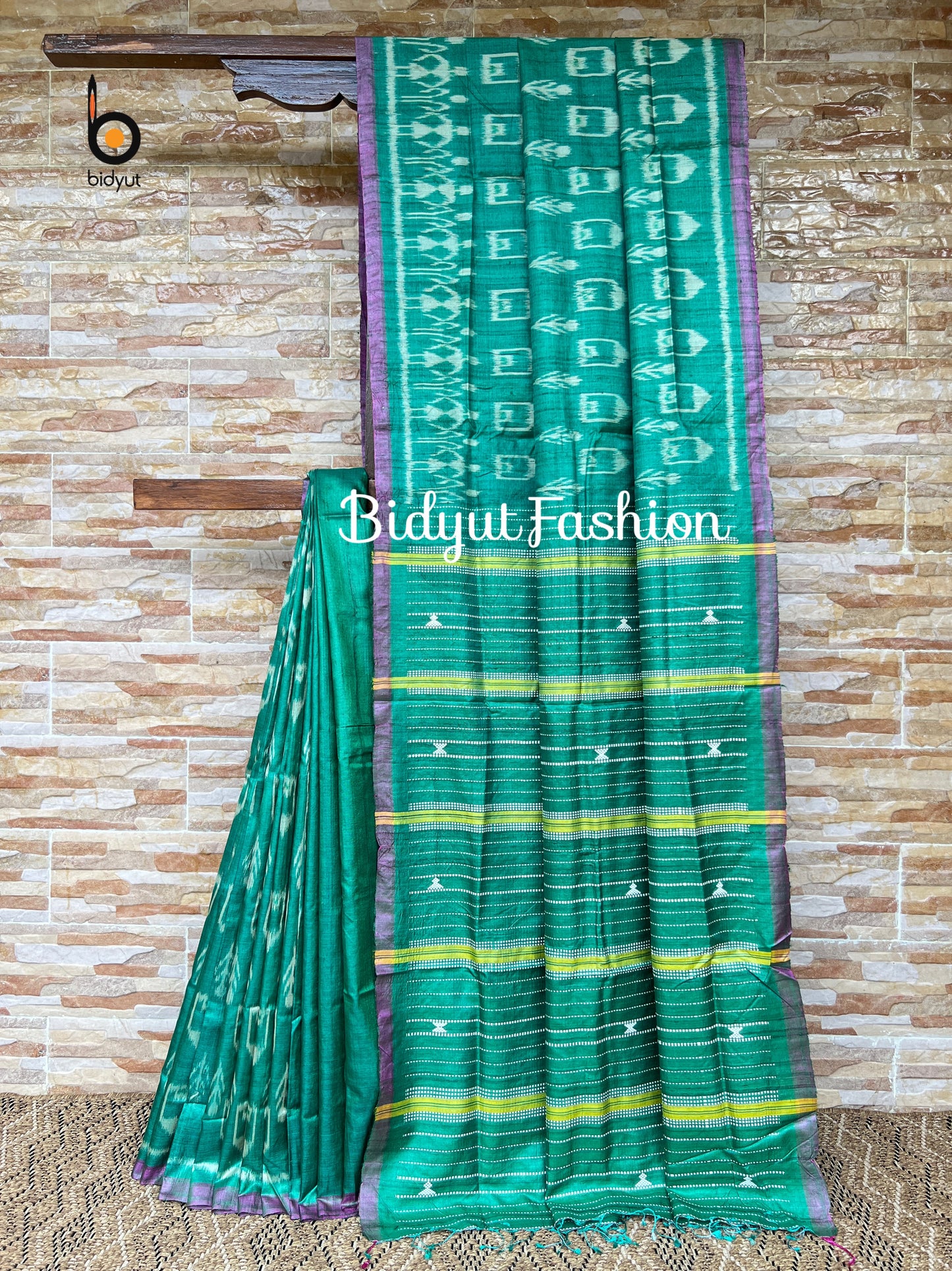 Handlooms of Odisha Gopalpur Ikat Tussar Silk Saree Green Color