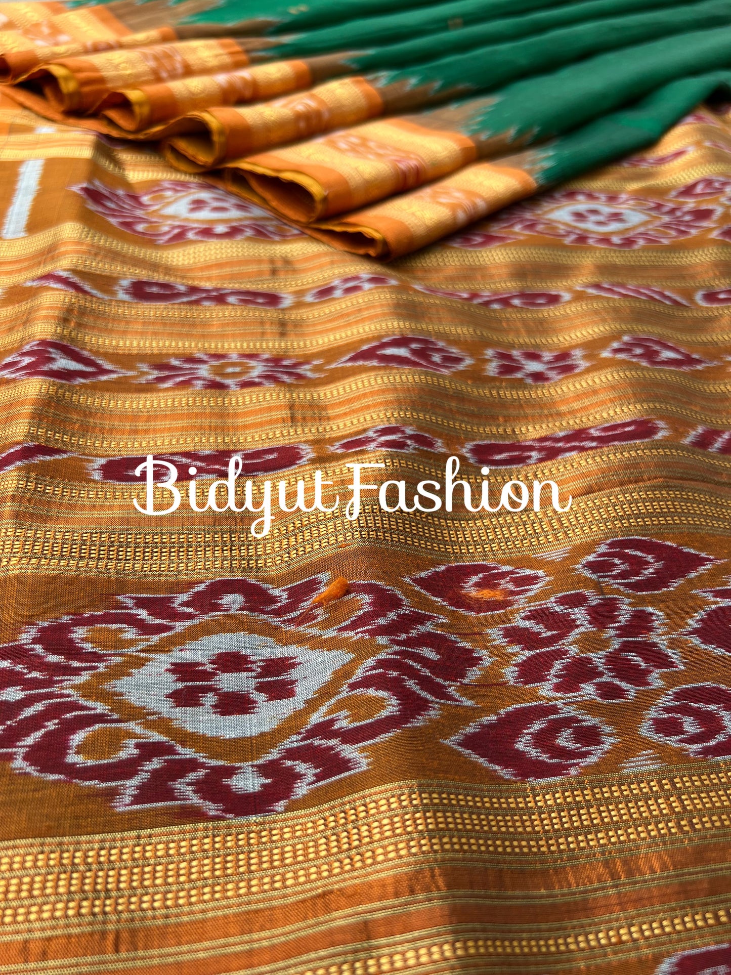 Odisha handloom Nuapatna Khandua Ikat Silk Saree Green Color