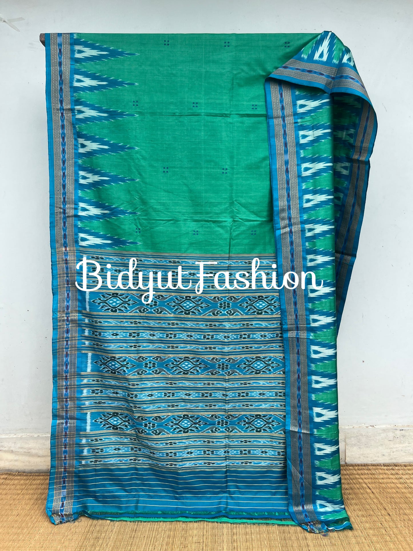 Handlooms of Odisha Nuapatna Khandua Ikat Silk Saree Turquoise Green color