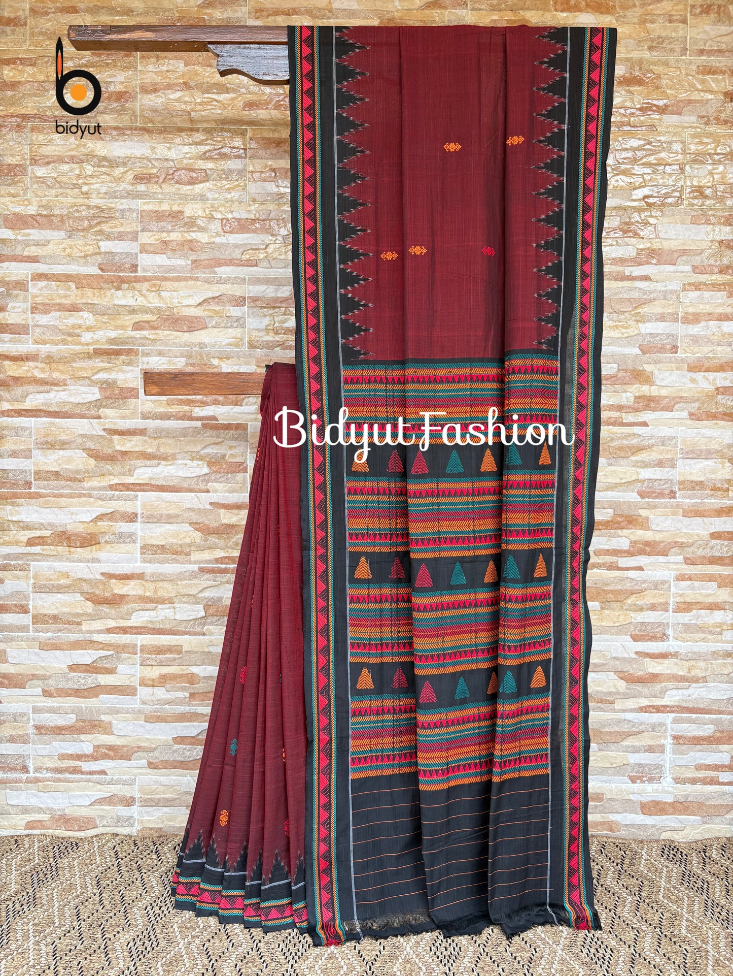 Handlooms of Odisha Dongria Design Cotton Saree - Burgundy color saree
